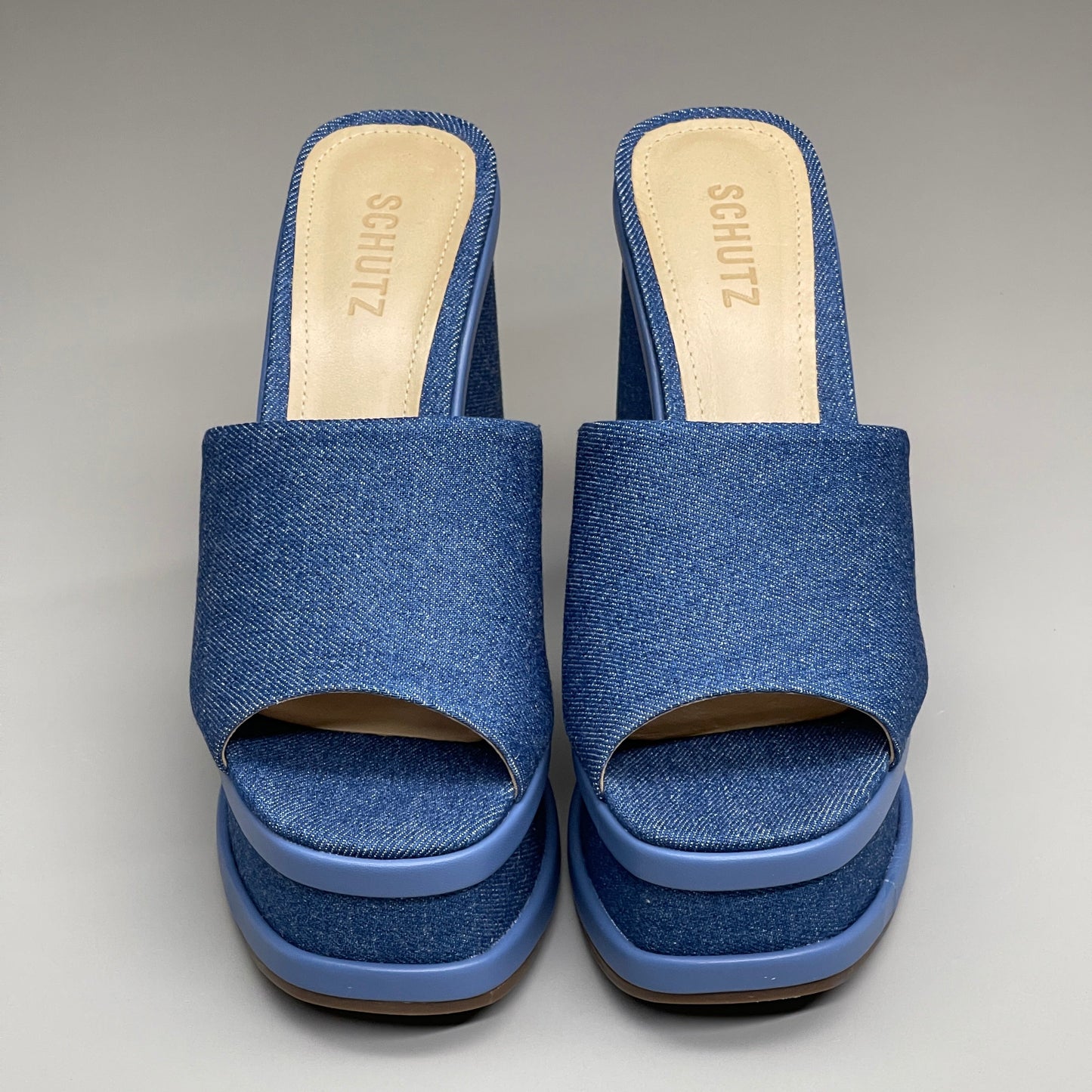 SCHUTZ Dalle Denim Women's Wedge Sandal Blue Platform Shoe Sz 7B (New)
