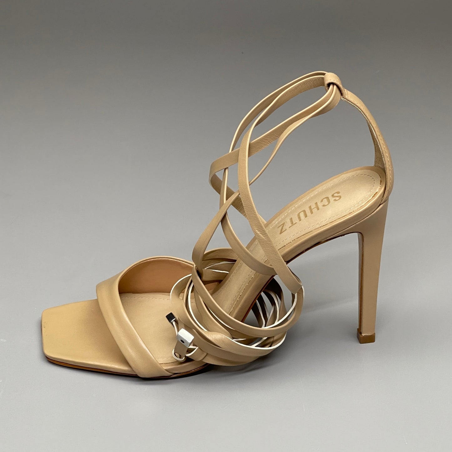 SCHUTZ Bryce Ankle Tie Women's Leather High Heel Sandal Light Nude Sz 9B (New)
