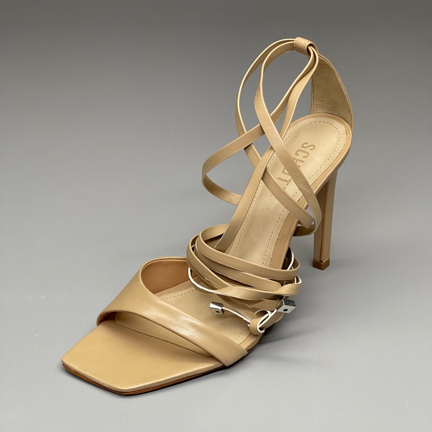 SCHUTZ Bryce Ankle Tie Women's Leather High Heel Sandal Light Nude Sz 10.5B (New)