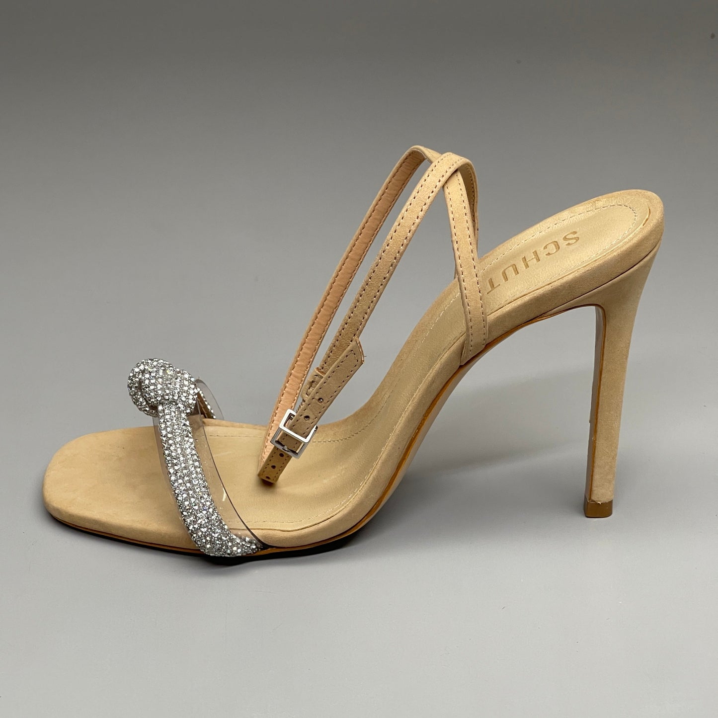 SCHUTZ Peaky Nubuck & Vinyl Multimaterial Women's Sandal Heel Light Nude Sz 9.5B (New)