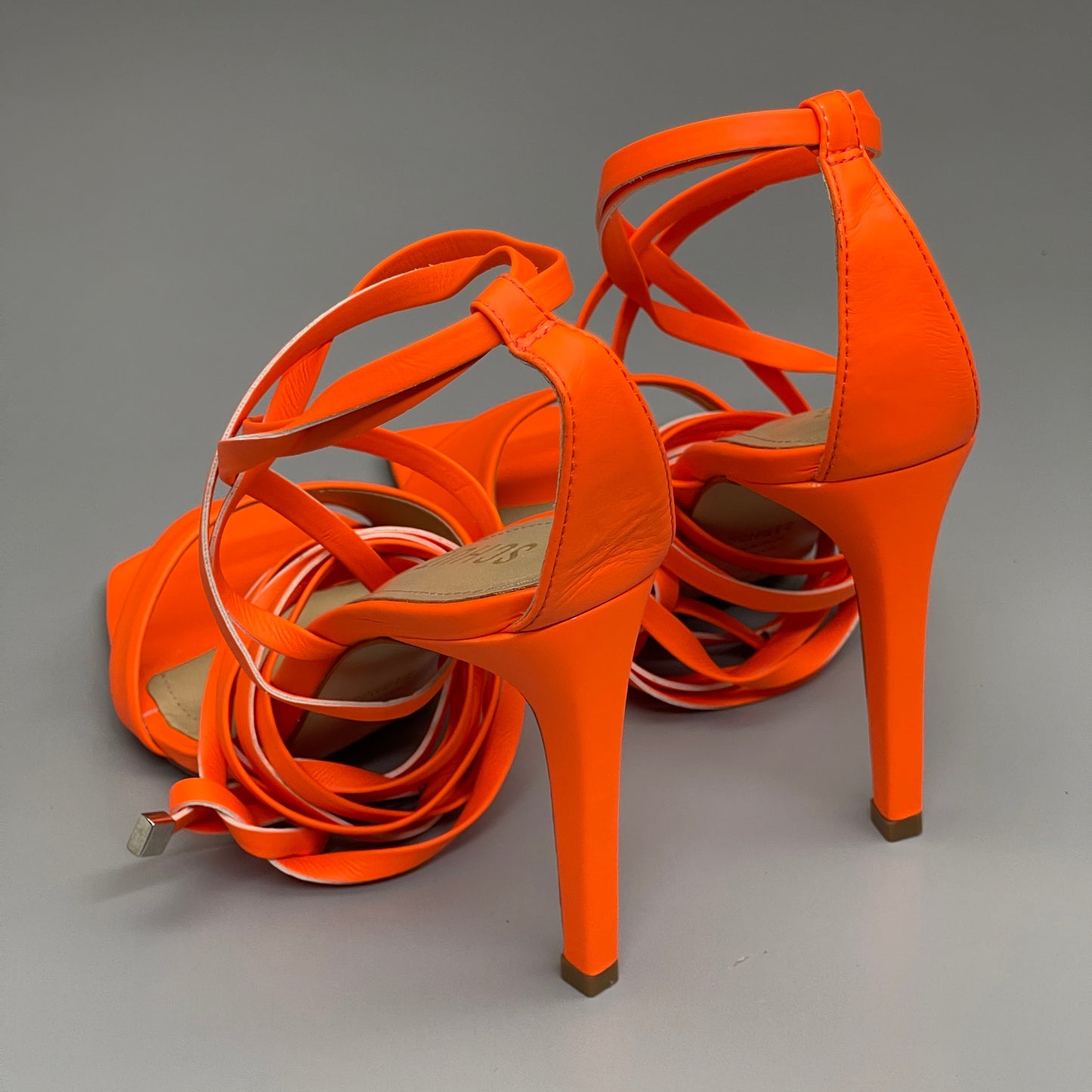 SCHUTZ Bryce Ankle Tie Women's High Heel Leather Strappy Sandal Acid Orange Sz 7.5 (New)