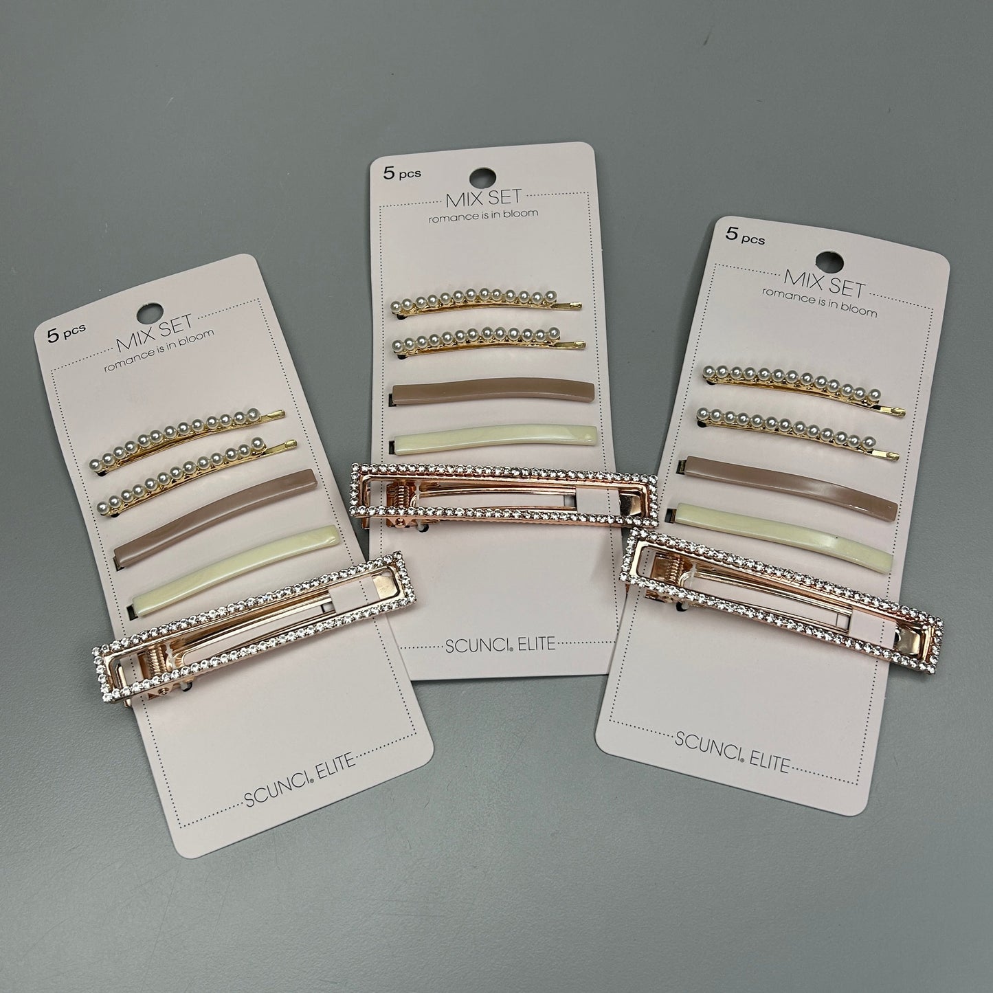 SCUNCI 3-PACK! Romance Is In Bloom Mix Set Bobby Pins 5-Pieces (New)