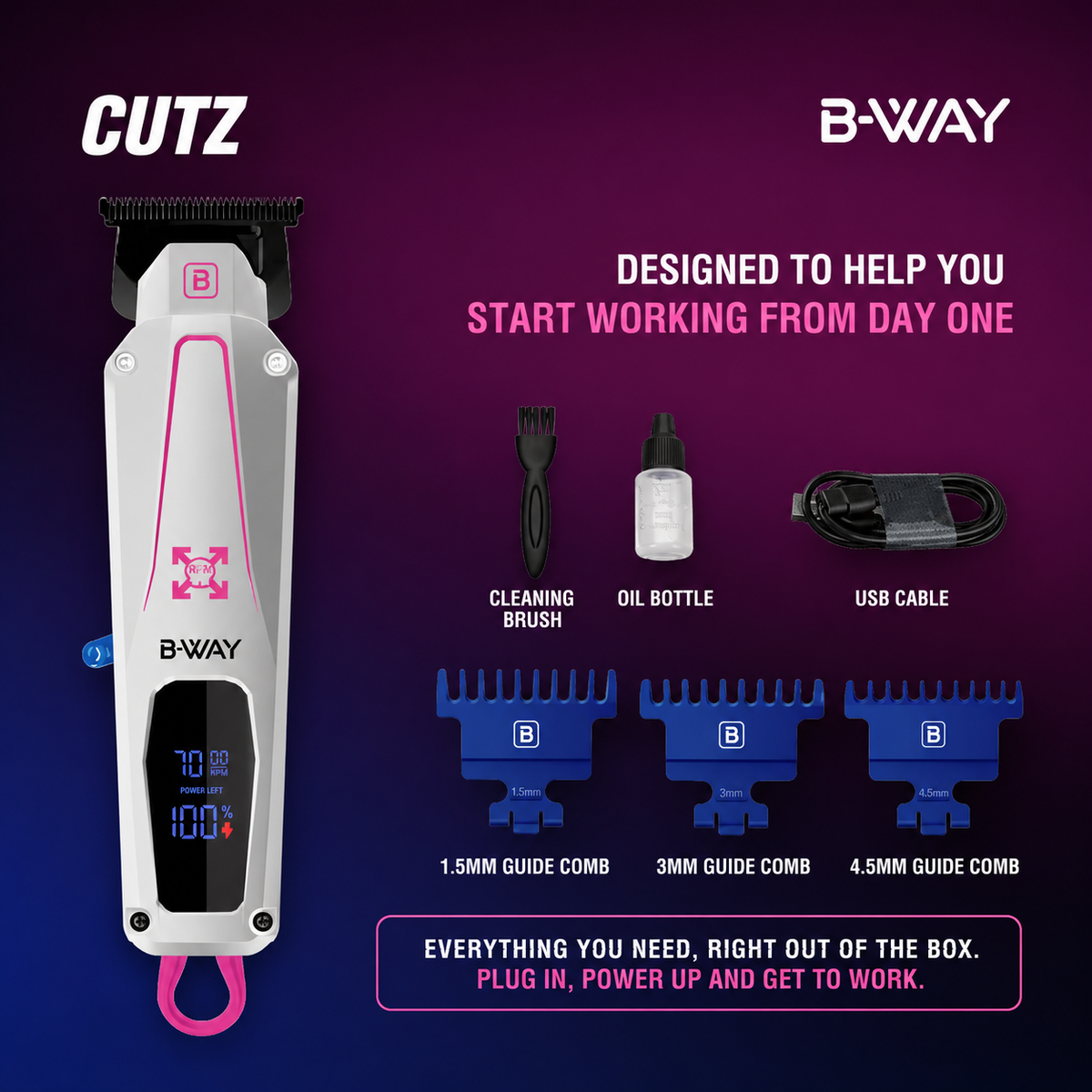 B-WAY Professional Barber Kit – Cordless Hair Clipper, Trimmer & Foil Shaver Set – Urban New Clipper, CUTZ White Detail Trimmer & OFF White Shaver for Fades, Haircuts & Finishing