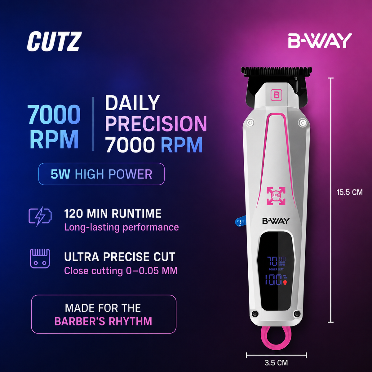B-WAY Professional Barber Kit – Cordless Hair Clipper, Trimmer & Foil Shaver Set – Katana Clipper, CUTZ White Detail Trimmer & OFF Foil Shaver for Fades, Haircuts & Finishing