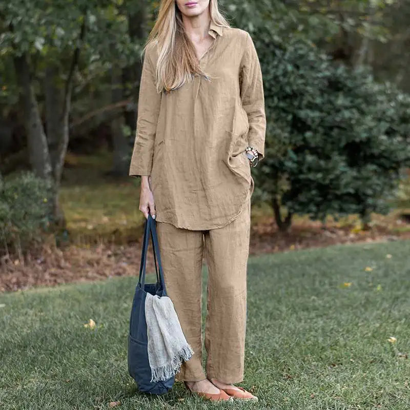 2023 Elegant Casual Loose Shirt and Wide Leg Pants Set