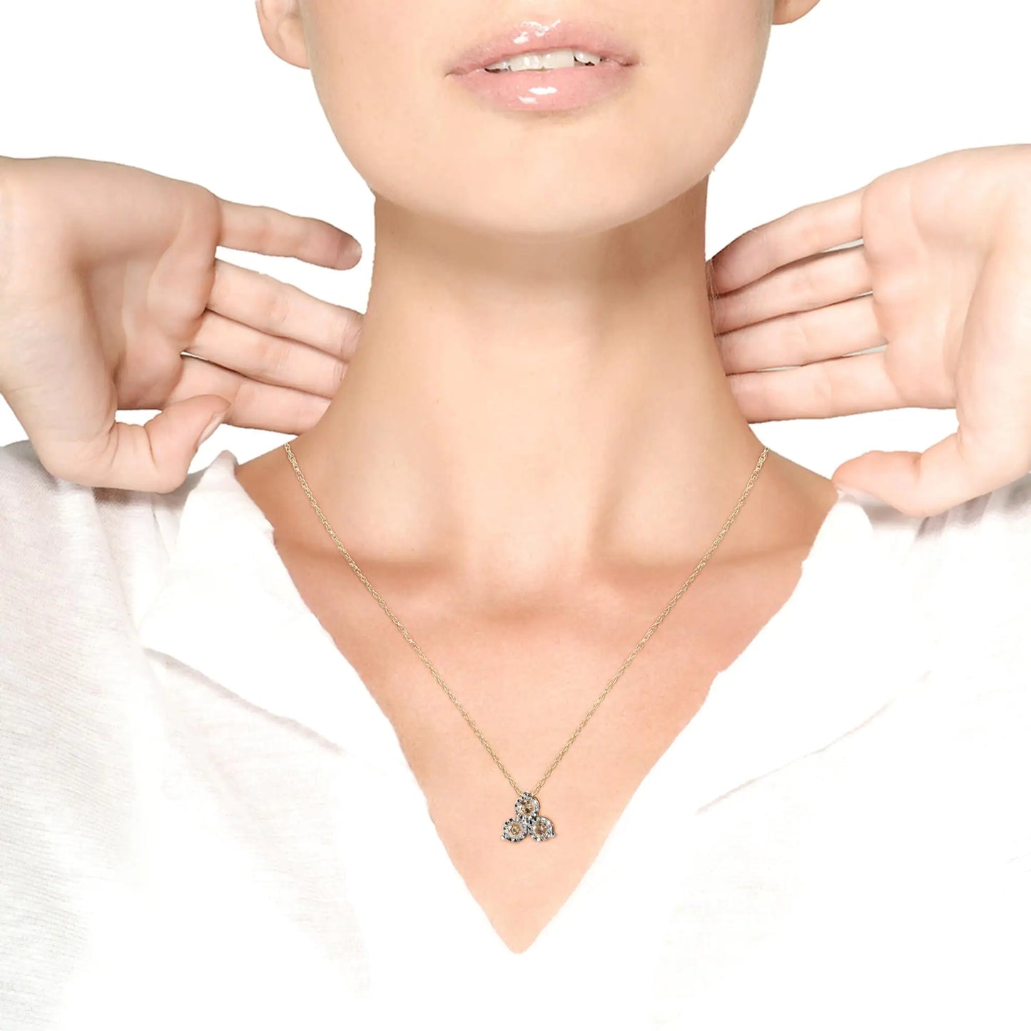 Style Loft Collection Trio Stone 14K Yellow Gold Plated .925 Sterling Silver 1/4 Ctw Diamond 18" Pendant Necklace (J-K Color, I1-I2 Clarity)