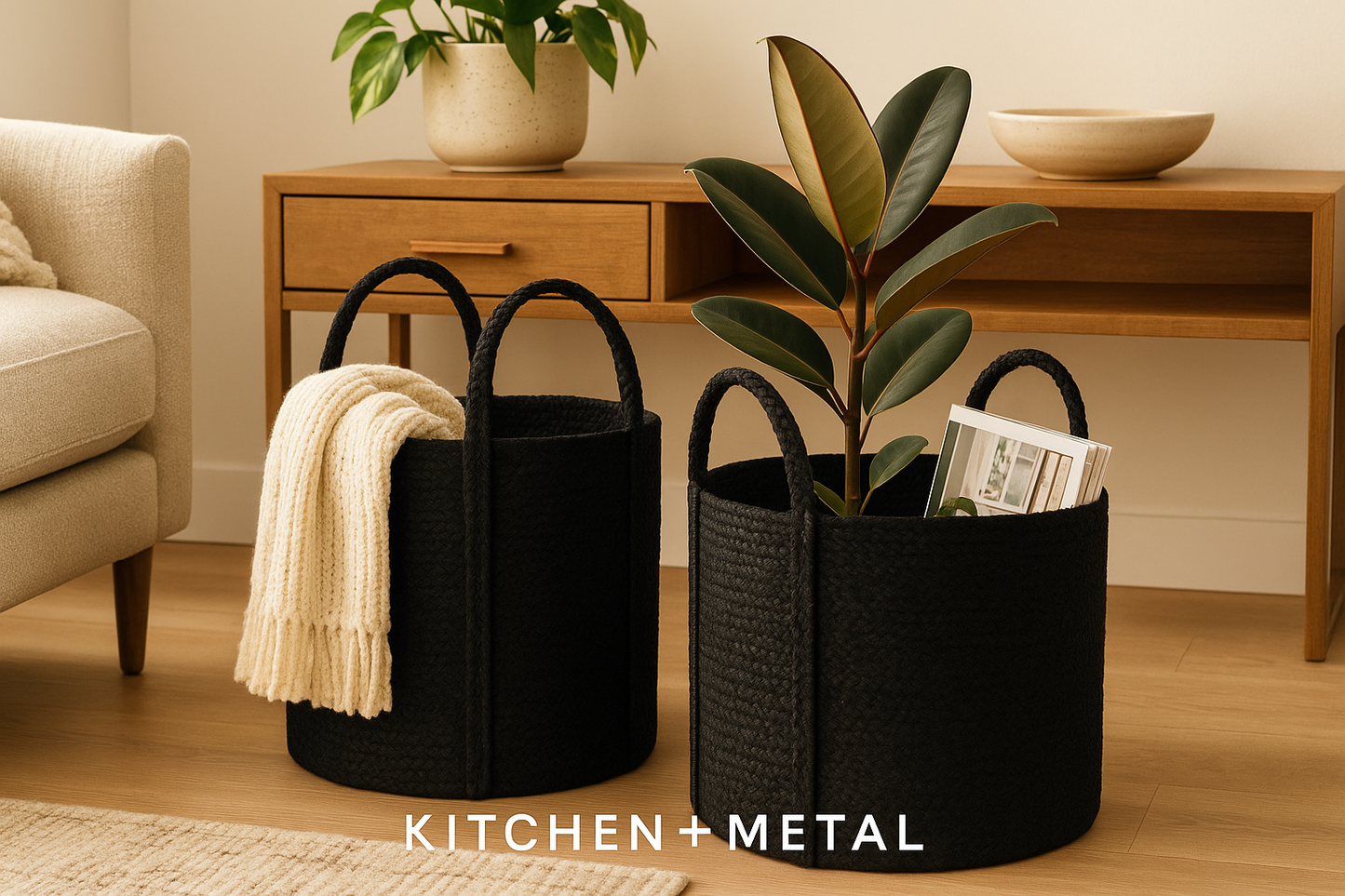 Kata Basket with handle - Black | Home Decor | Kitchen + Metal