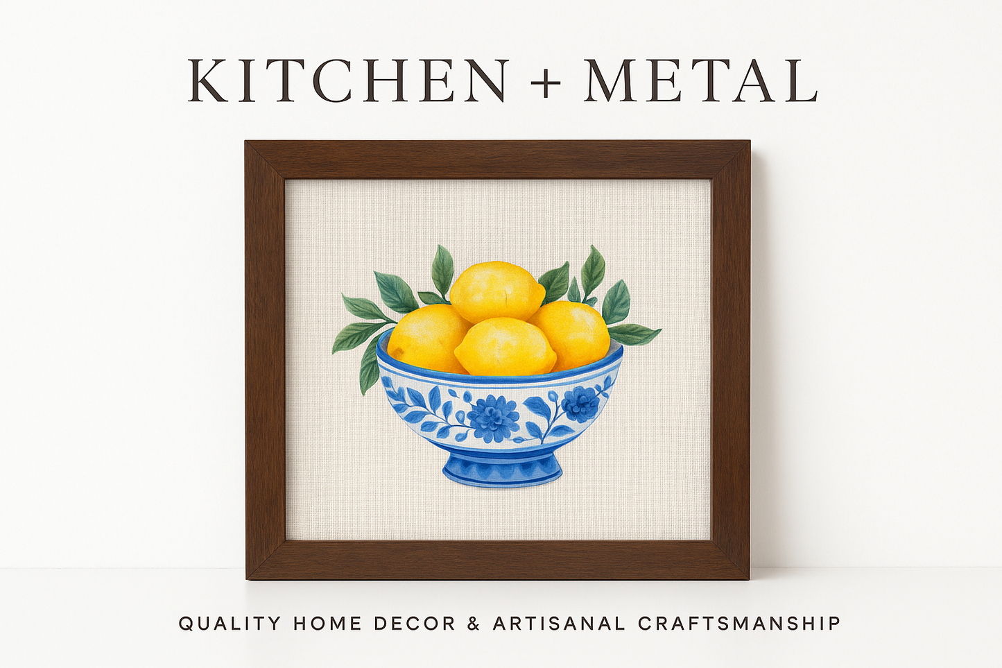 Blue Bowl of Lemons - Summer Framed Sign | Home Decor | Kitchen + Metal