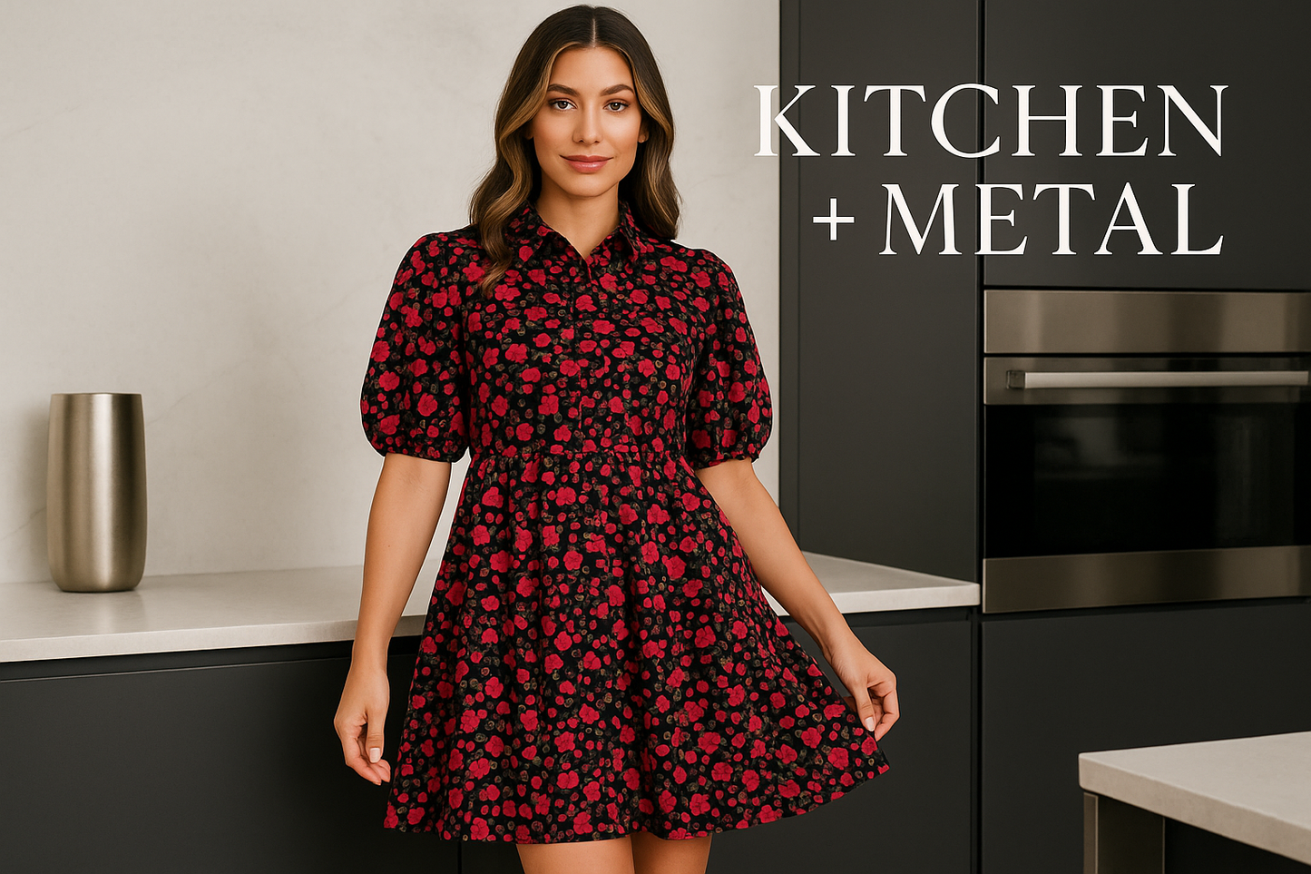 Floral Print Tiered Dress with Puff Sleeves - Button-Down Casual | Apparel | Kitchen + Metal