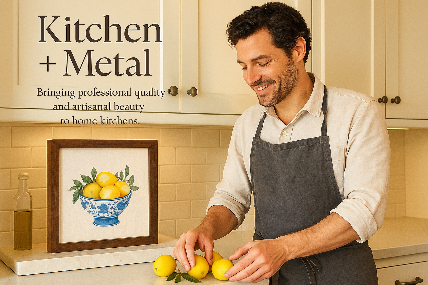 Blue Bowl of Lemons - Summer Framed Sign | Home Decor | Kitchen + Metal