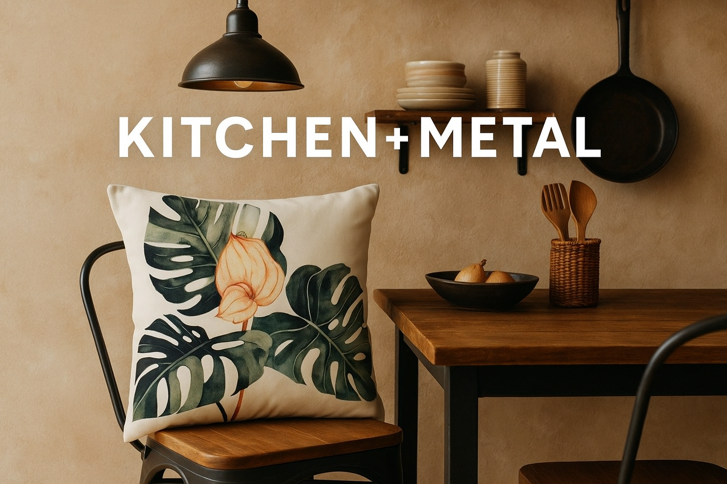 Greenery with Pink Floral | Modern Home Decor | Mud-Cloth Pillow | Home Decor | Kitchen + Metal