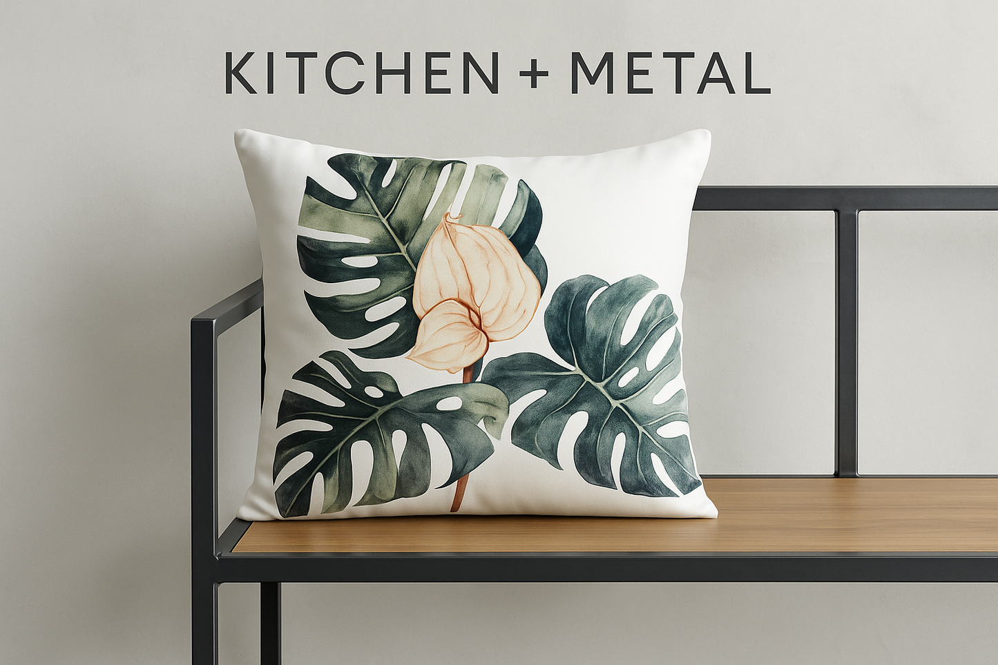 Greenery with Pink Floral | Modern Home Decor | Mud-Cloth Pillow | Home Decor | Kitchen + Metal