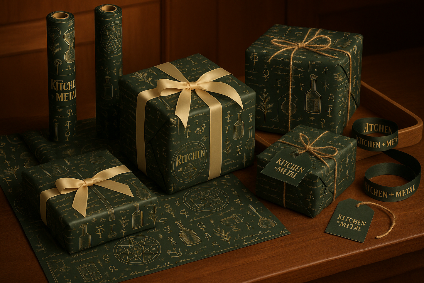 Kitchen + Metal Mystical Wrapping Paper with grid | Gift Shop & Gift Wrapping | Kitchen + Metal