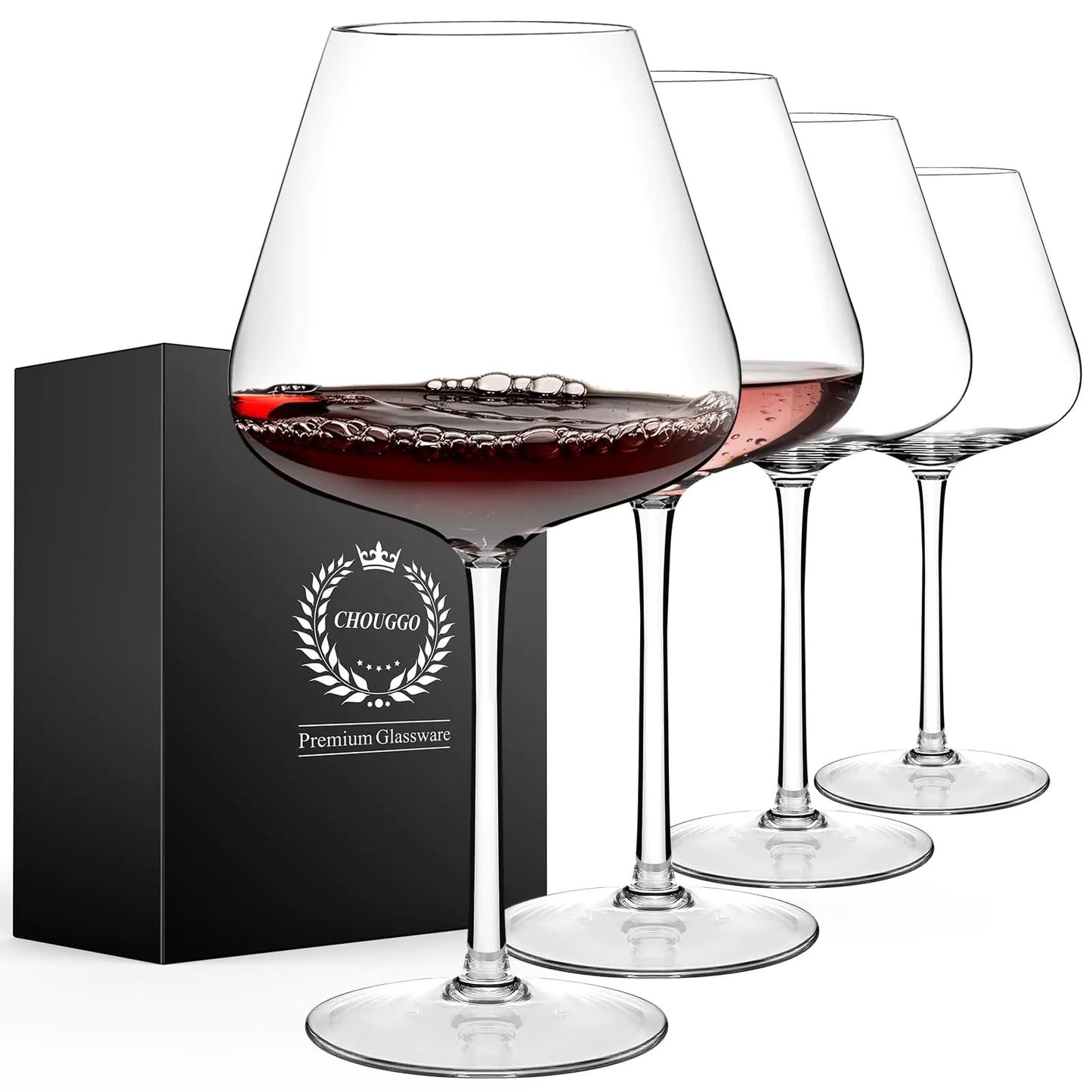 Chouggo Super Large 28Oz Wine Glasses Set of 4 Hand Blown Crystal Red Wine or White Wine Burgundy Glass Hand Crafted by Artisans - Gifts for Women Men Wedding Anniversary Christmas Birthday