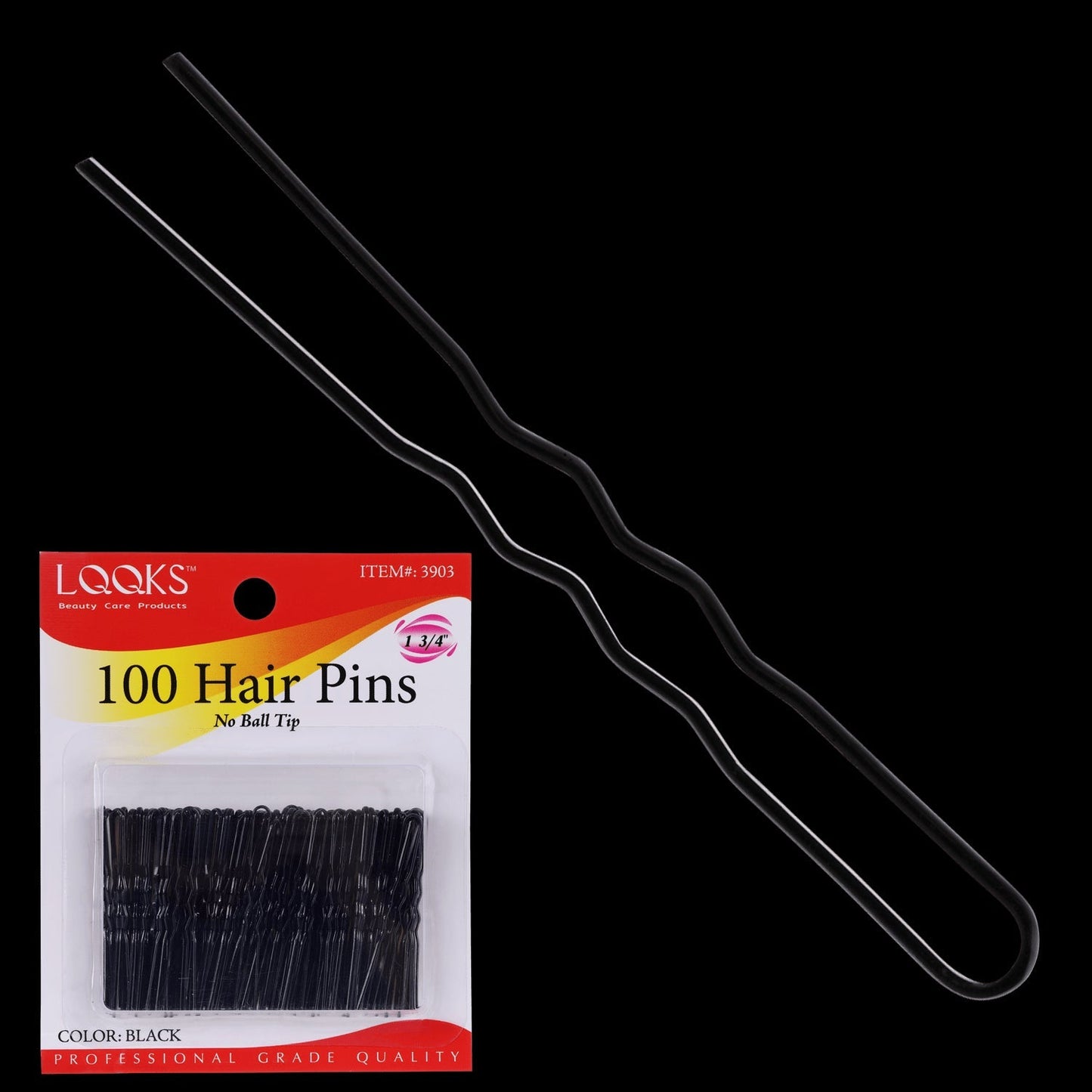 LQQKS 1 3/4" HAIR PIN NO BALL TIP 100CT BLACK