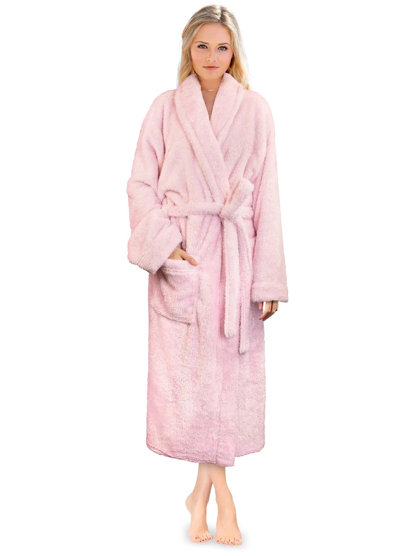 PAVILIA Premium Womens Plush Soft Robe Fluffy, Warm, Fleece Sherpa Shaggy Bathrobe 2X-3X Light Pink