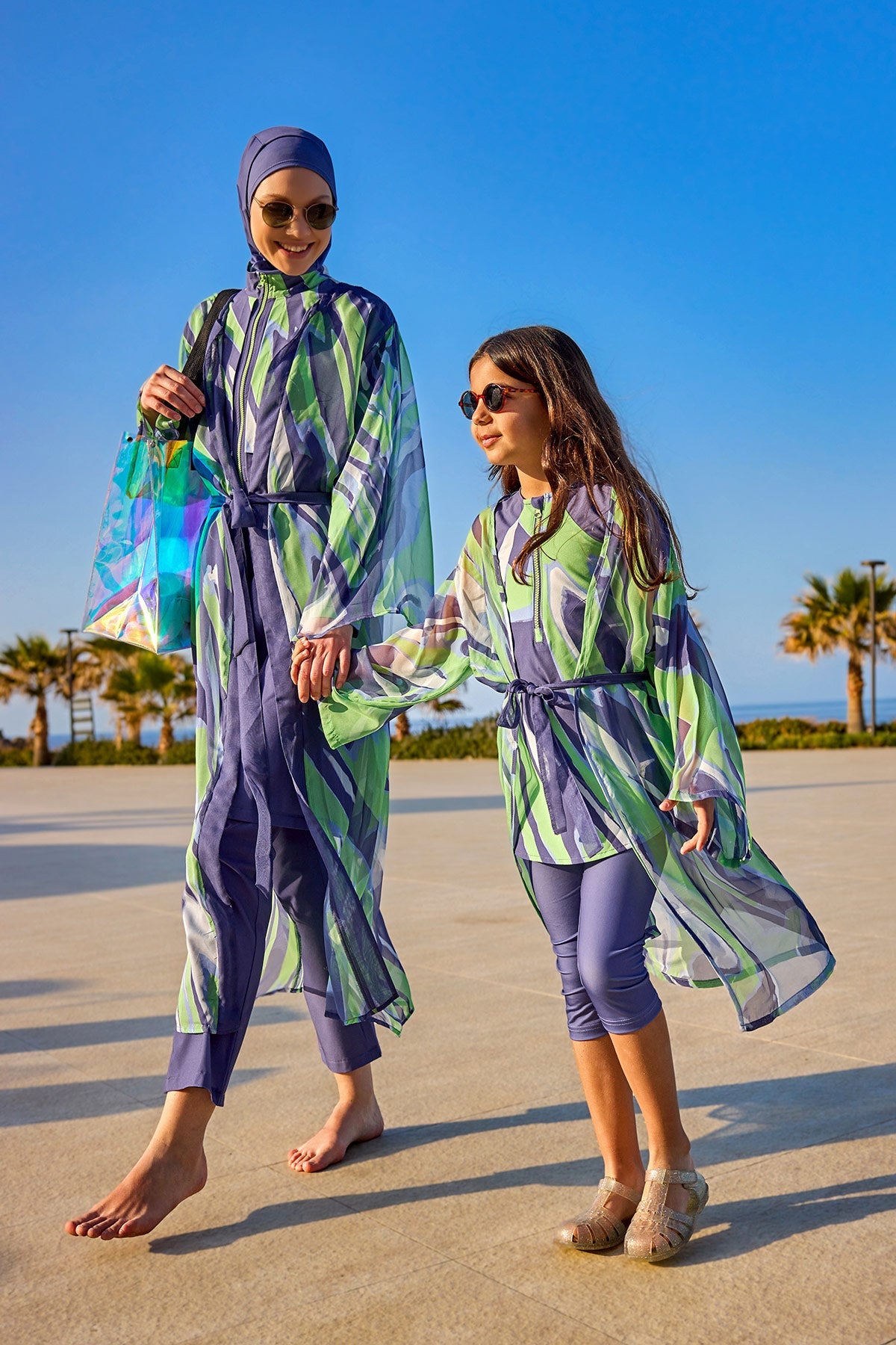 Marina Girls Beach Cover Up Chiffon Kimono Blue/Green - CP2503