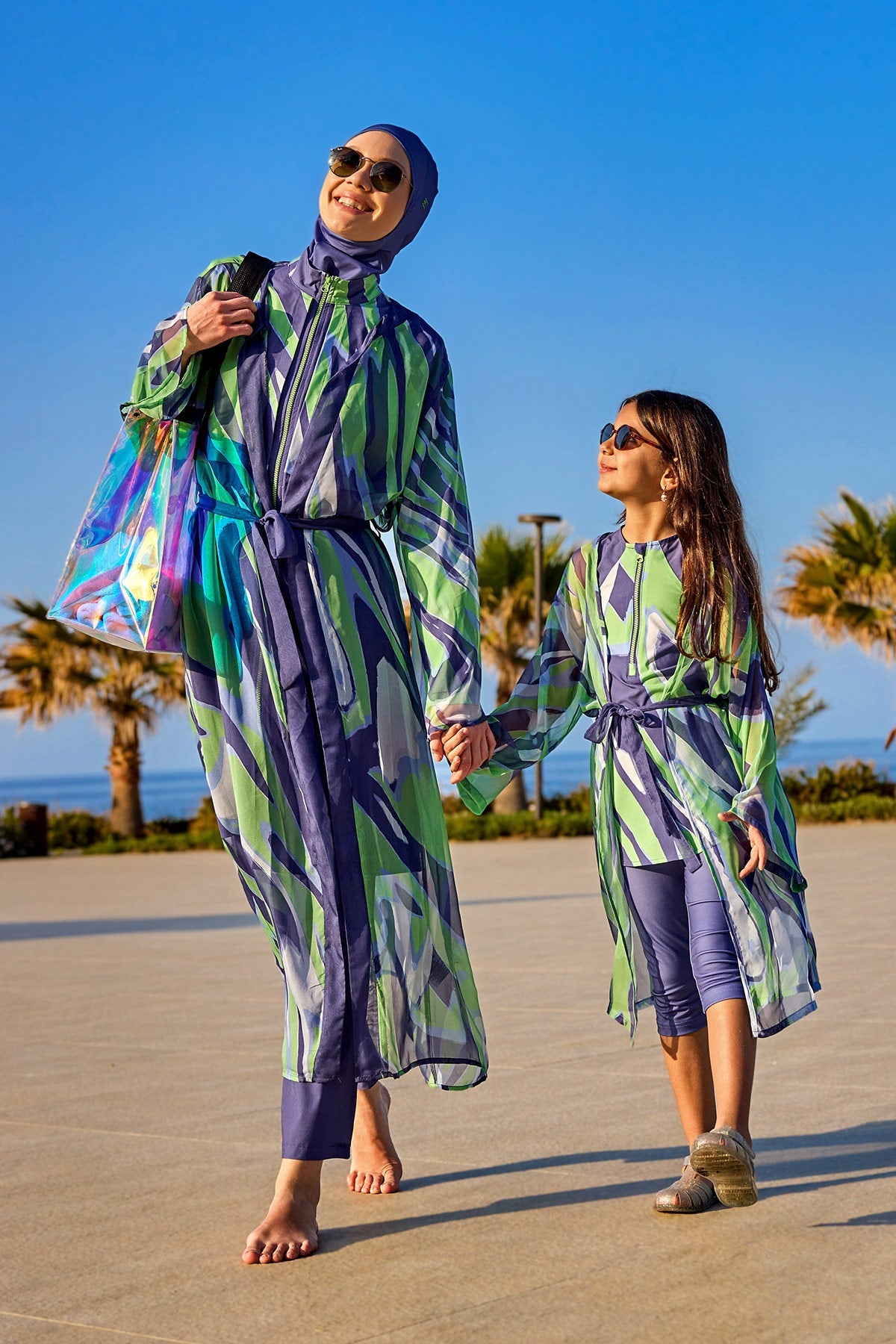 Marina Girls Beach Cover Up Chiffon Kimono Blue/Green - CP2503