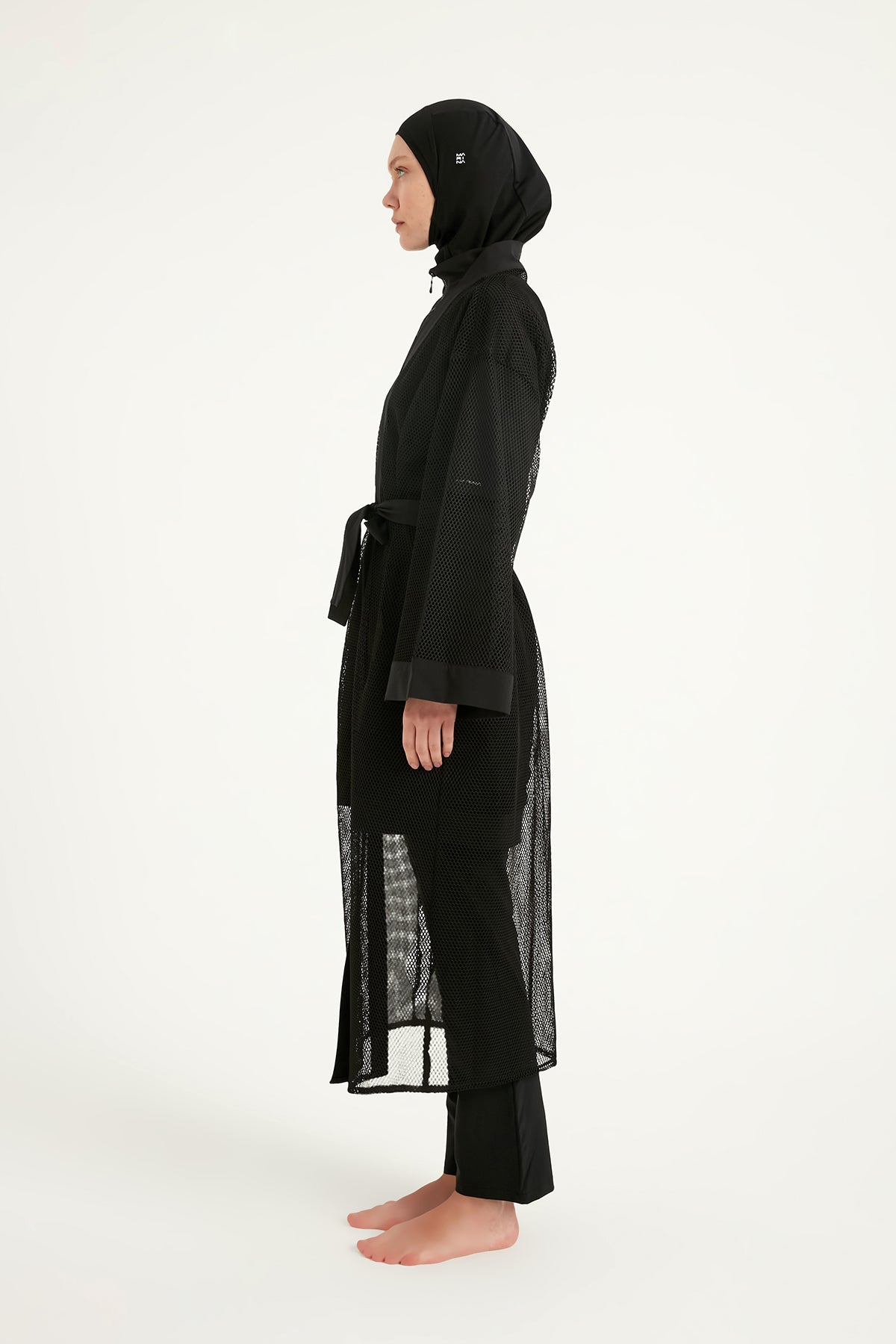 Black Full Coverage Mesh Kimono – Lightweight Islamic Beach Cover-Up P2501-1