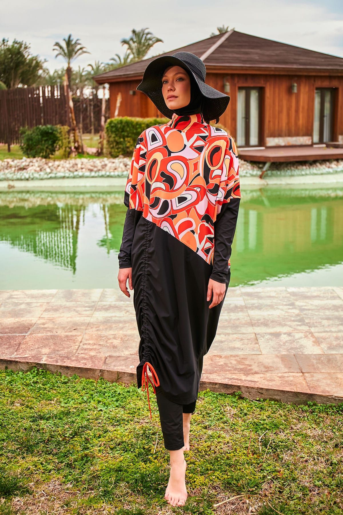 Woven Black Burkini Modest Swimwear M2426