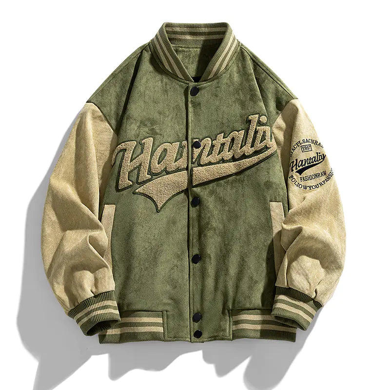 Style Loft Collection Hoboken Suede Logo Embroidered Lightweight Baseball Jacket