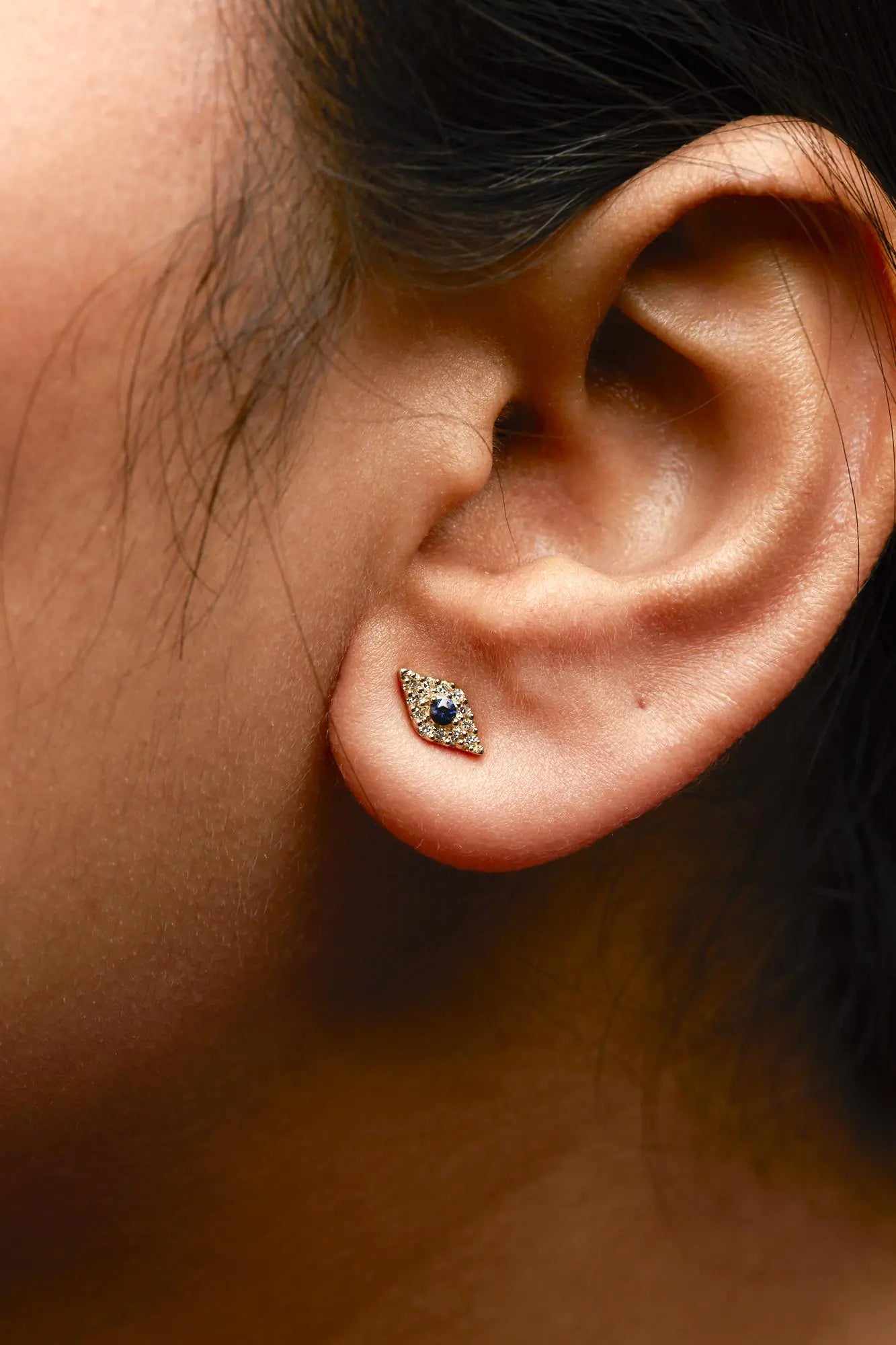 Style Loft Collection Evil Eye 10K Yellow Gold Blue Sapphire and Diamond Accent Stud Earring (H-I Color, I1-I2 Clarity)
