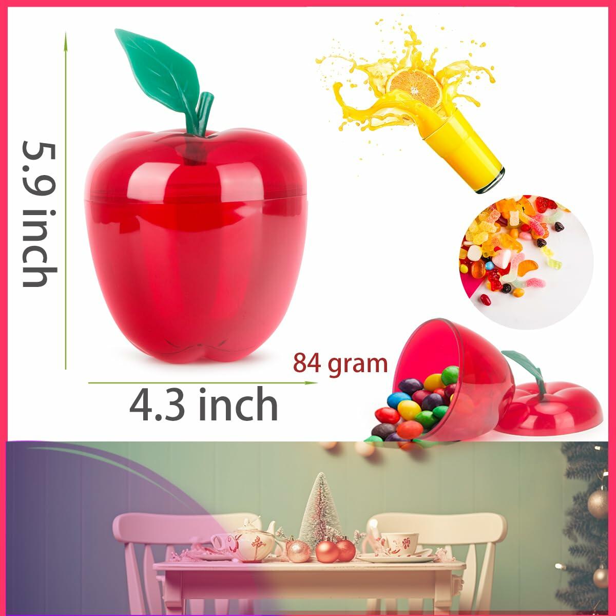 Large Red Apple Shaped Plastic Cookie Jar Set of 2 Merry Christmas