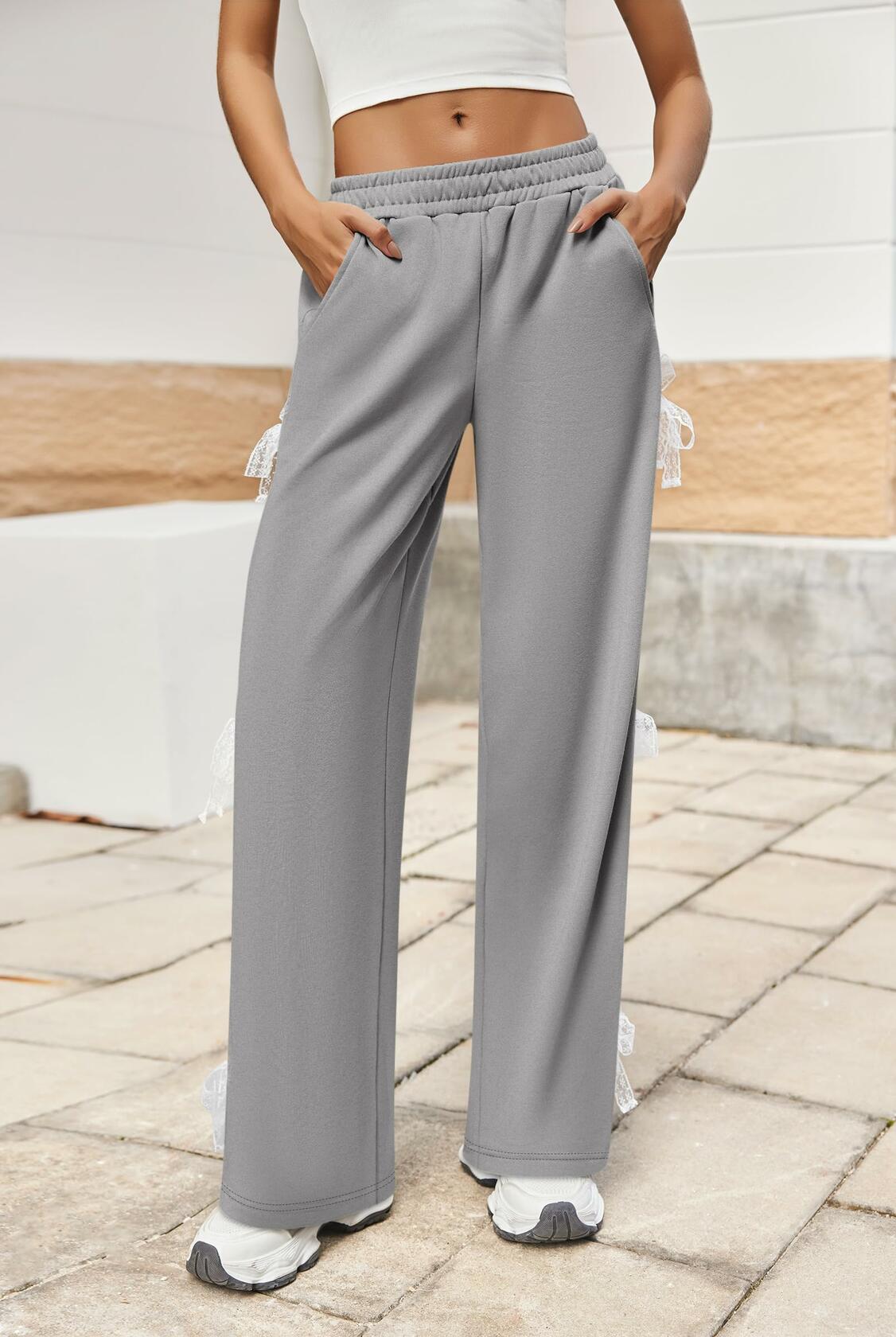 Yousify Women's Wide Leg Sweatpants High Waisted Baggy with Pockets - Size XXL