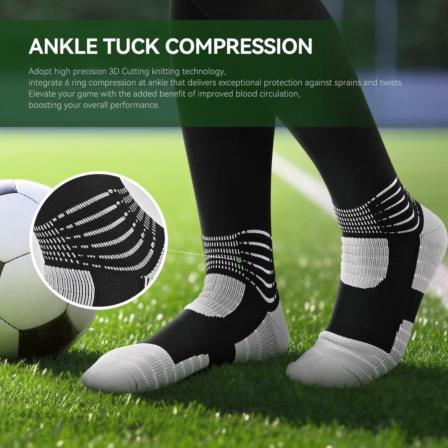 IRAMY Compressive Soccer Socks Youth Ankle Support Coolmax Wicking 2 Pack - M
