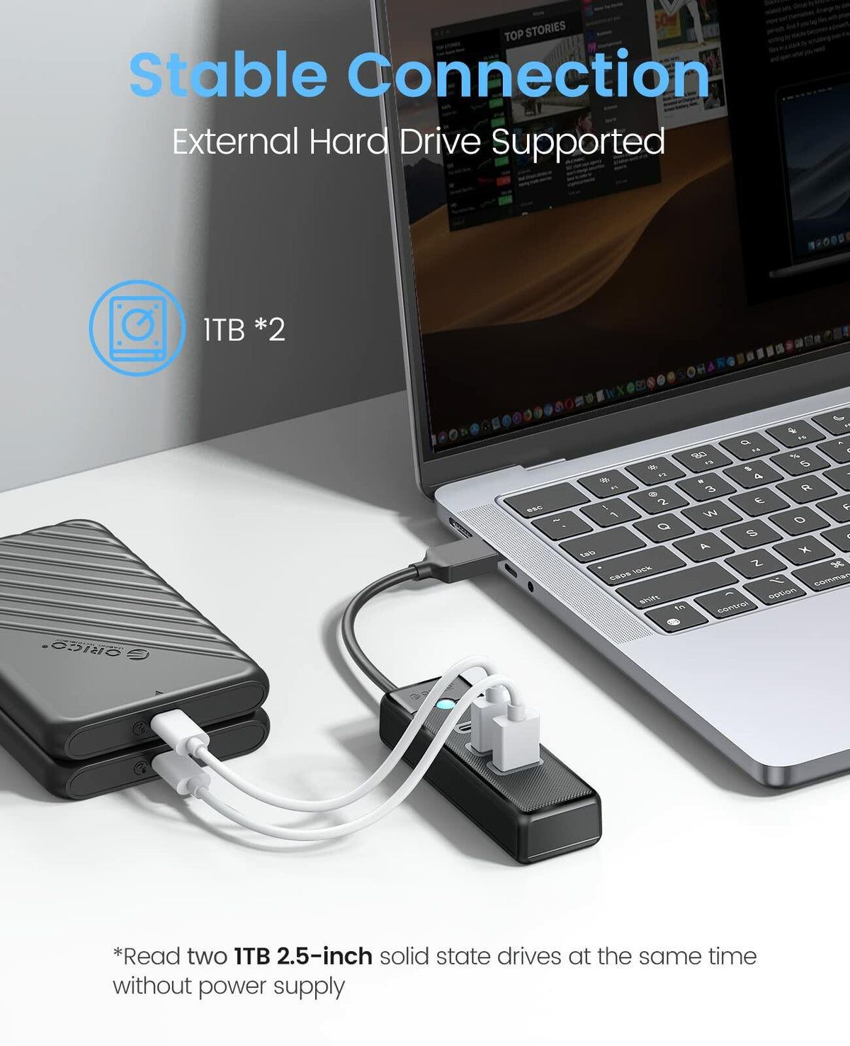 ORICO 4-Port USB 3.0 Hub with 0.49ft Cable Blue Fast Data Transfer