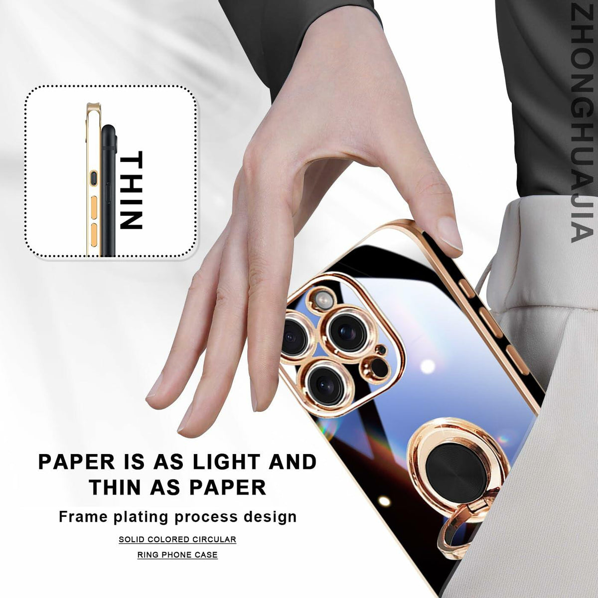 ZHONGHUAJIA iPhone 15 Pro Max Case 360° Rotatable Ring Holder Pink