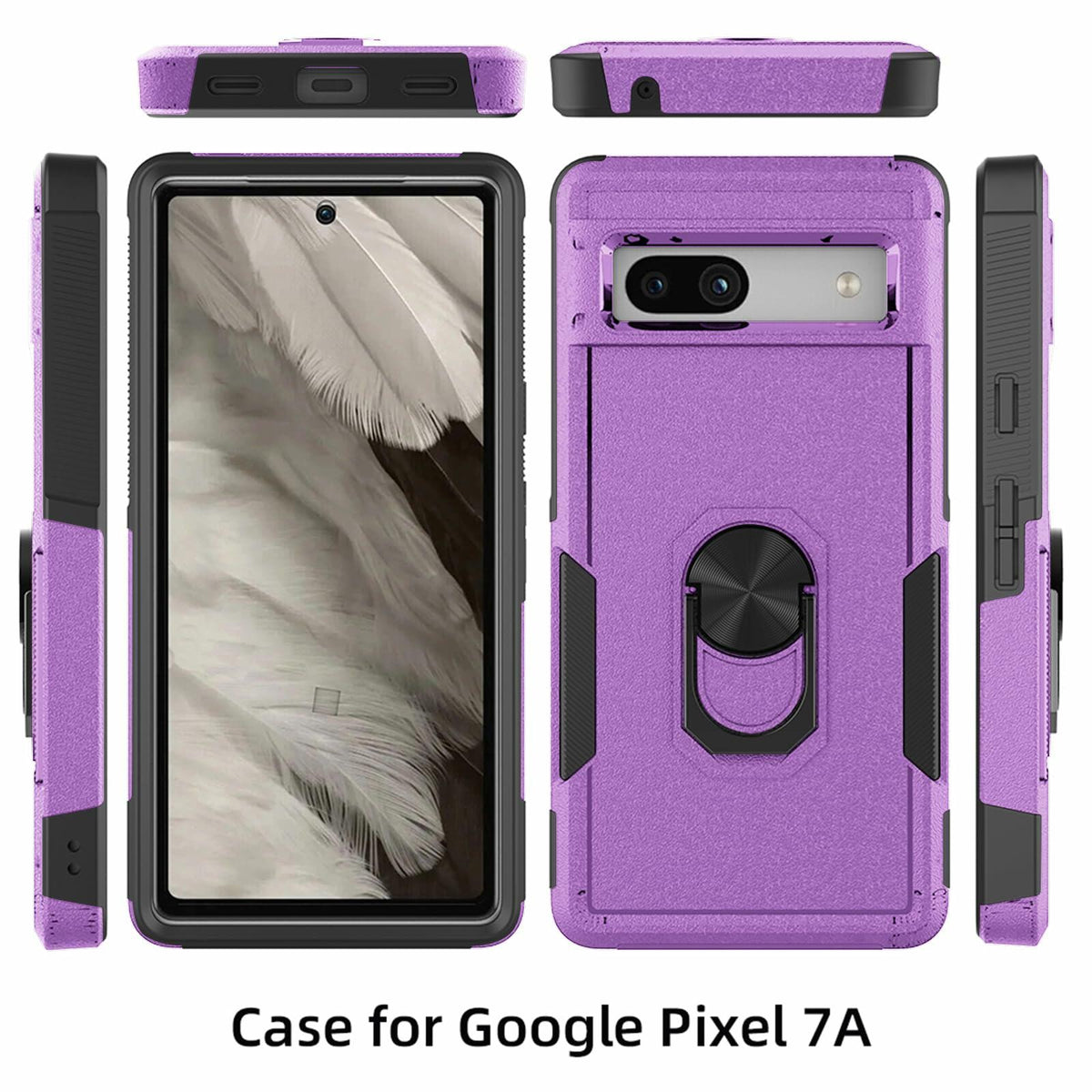 Byvowta Shockproof Case Google Pixel 7a Purple 1 Pack Built-in Ring Kickstand