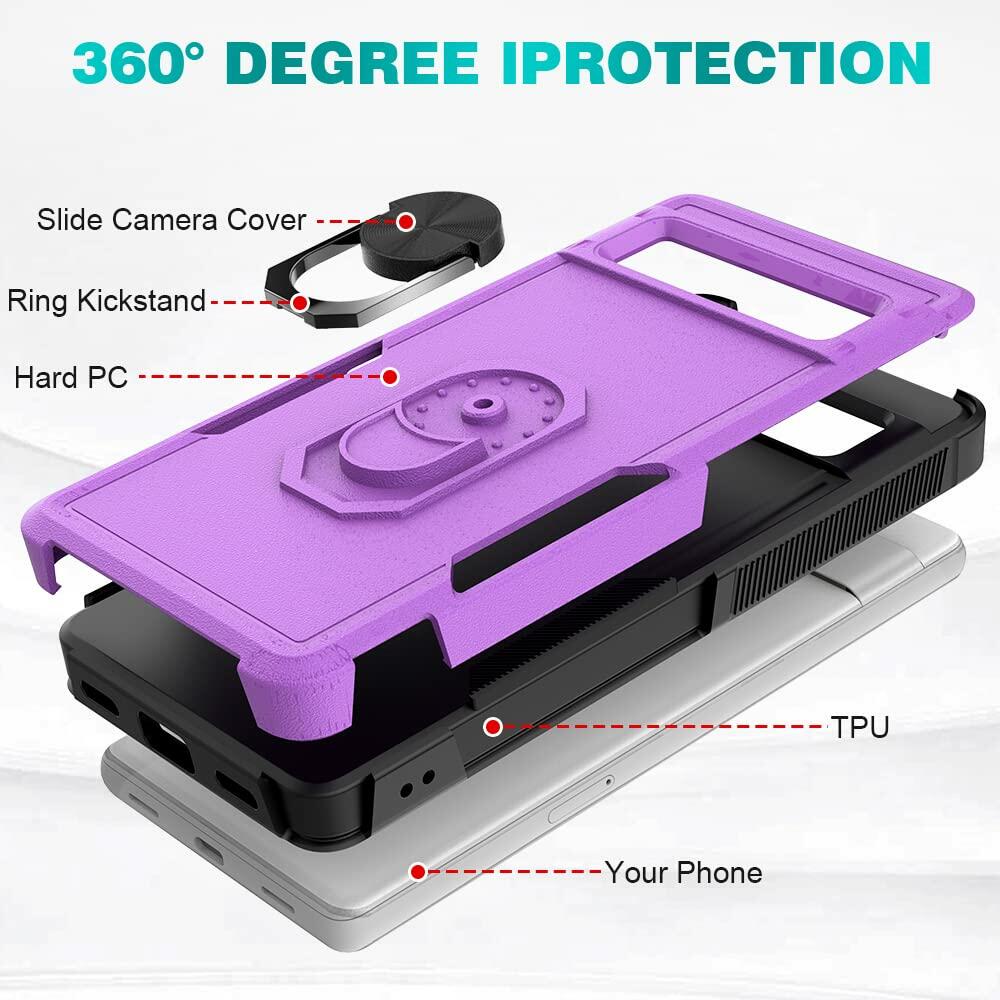 Byvowta Shockproof Case Google Pixel 7a Purple 1 Pack Built-in Ring Kickstand