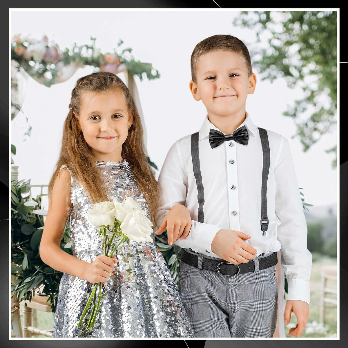 Neptniopllab Boys Metallic Leather Bow Tie Adjustable Black Size 4-12