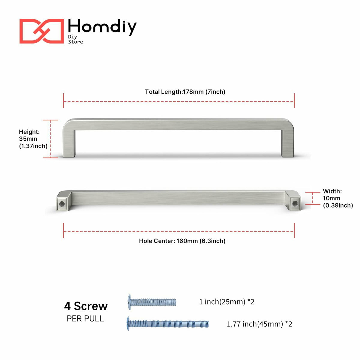 homdiy Stainless Steel Cabinet Pulls 6.25in Hole Center Silver 10Pack