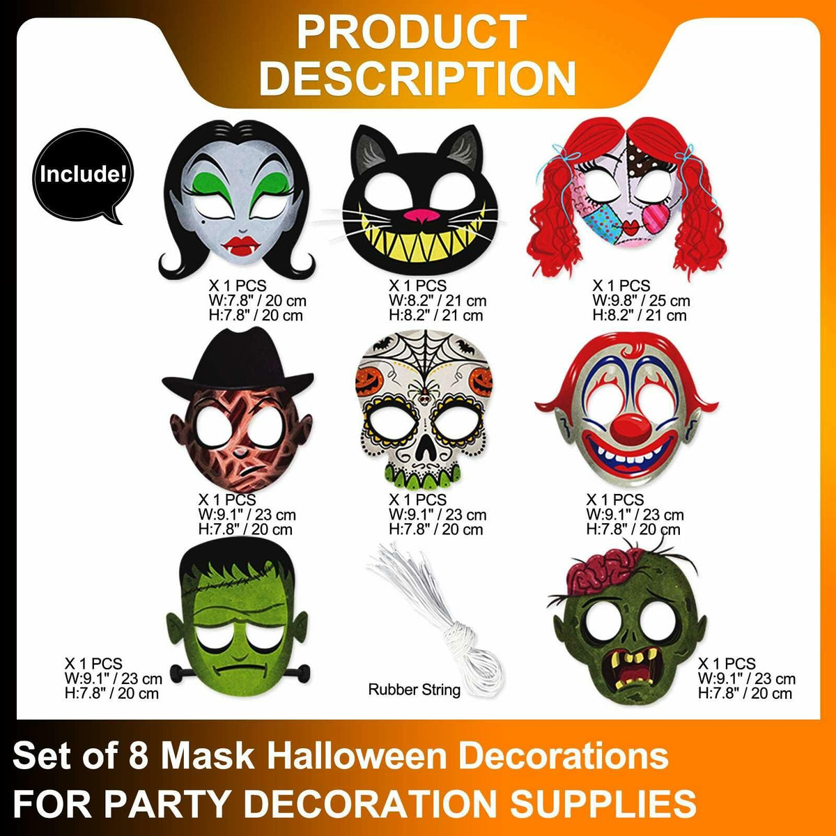 LHOAVWE Halloween Full Face Cosplay Masks 8 Pcs Party Costume Decor