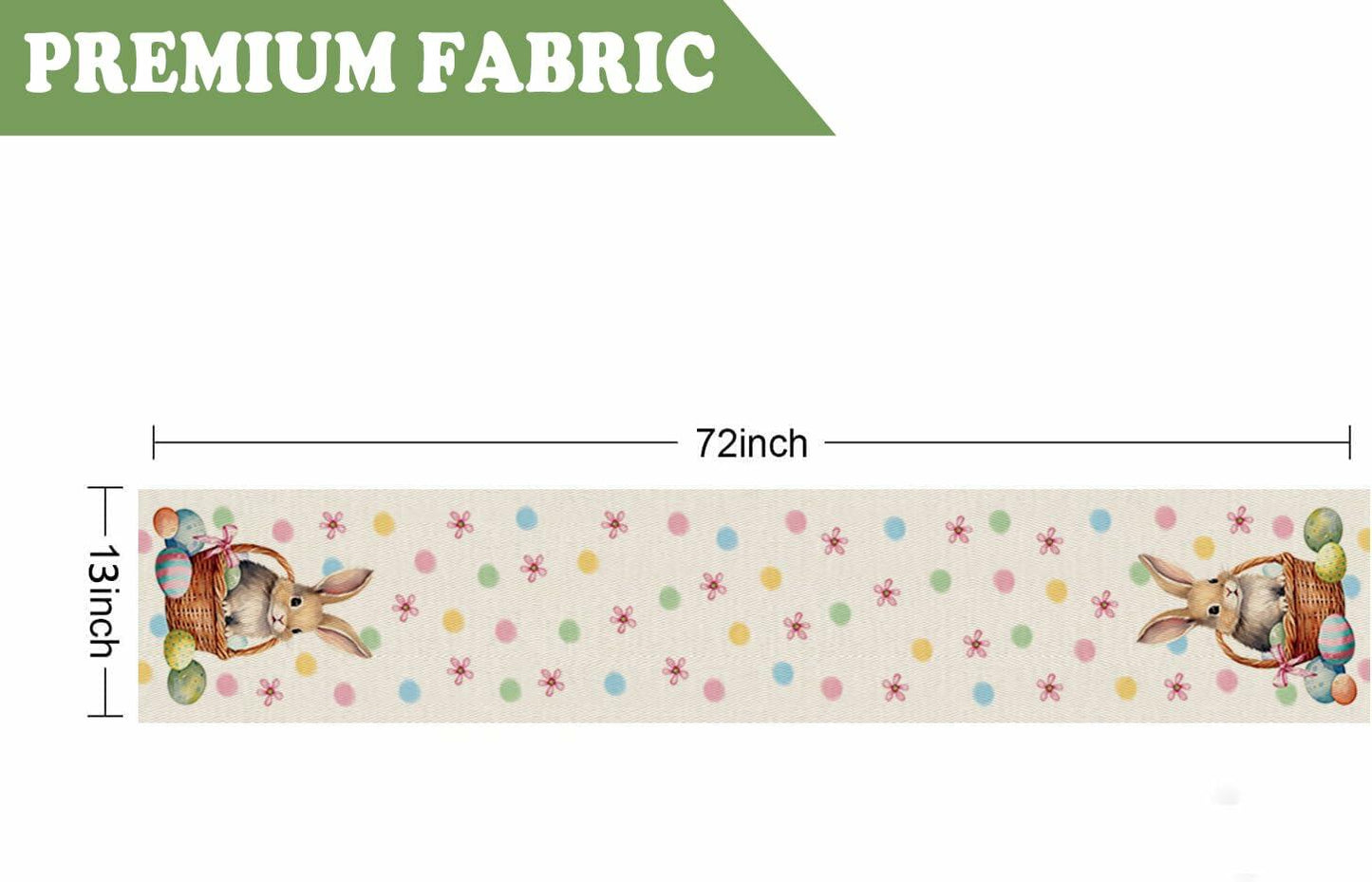 QIONG MENG Easter Table Runner Bunny Eggs Basket Flowers 13x72 Inch