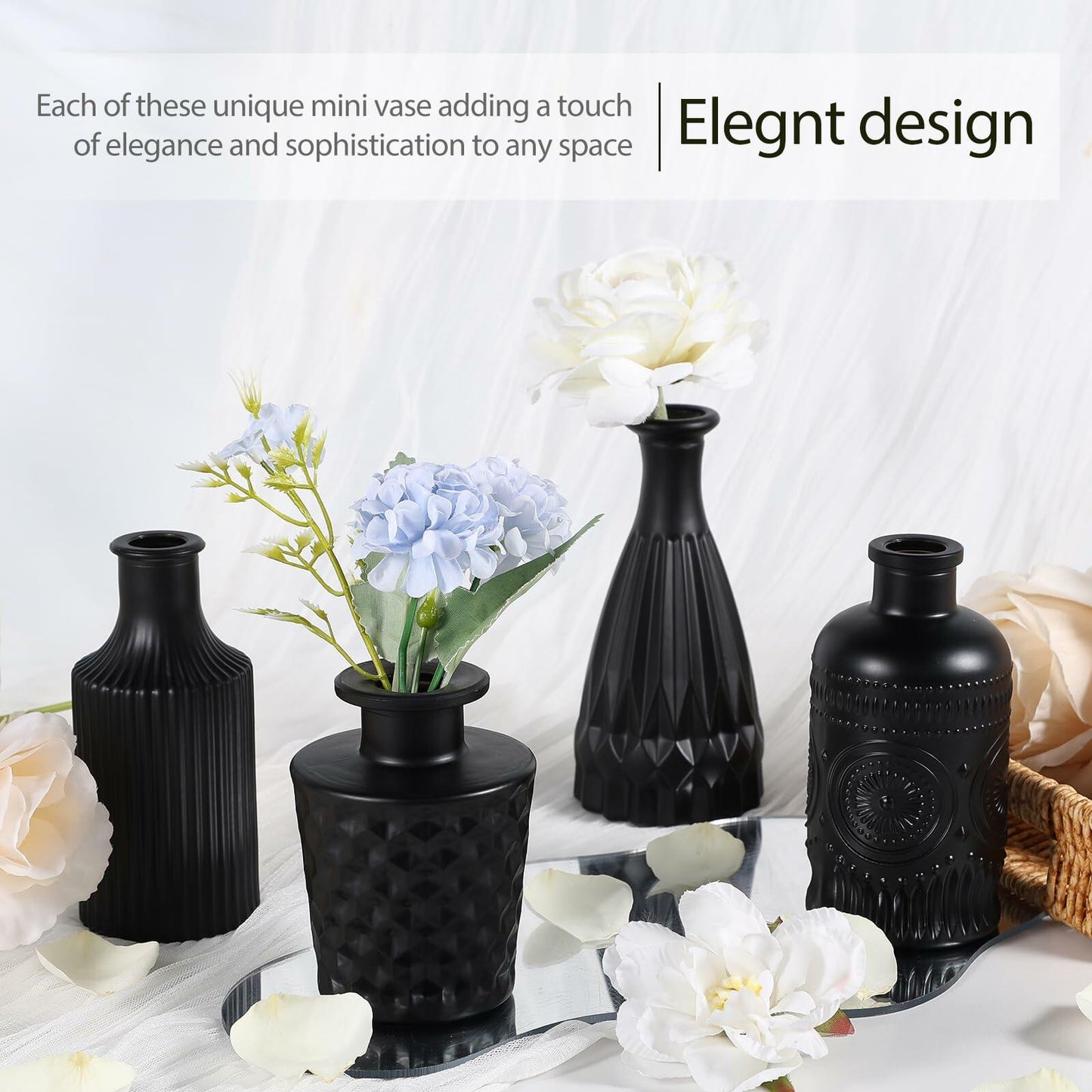 TBWIND Glass Bud Vase Set of 5 Small Amber Mini Vintage Flower Vases