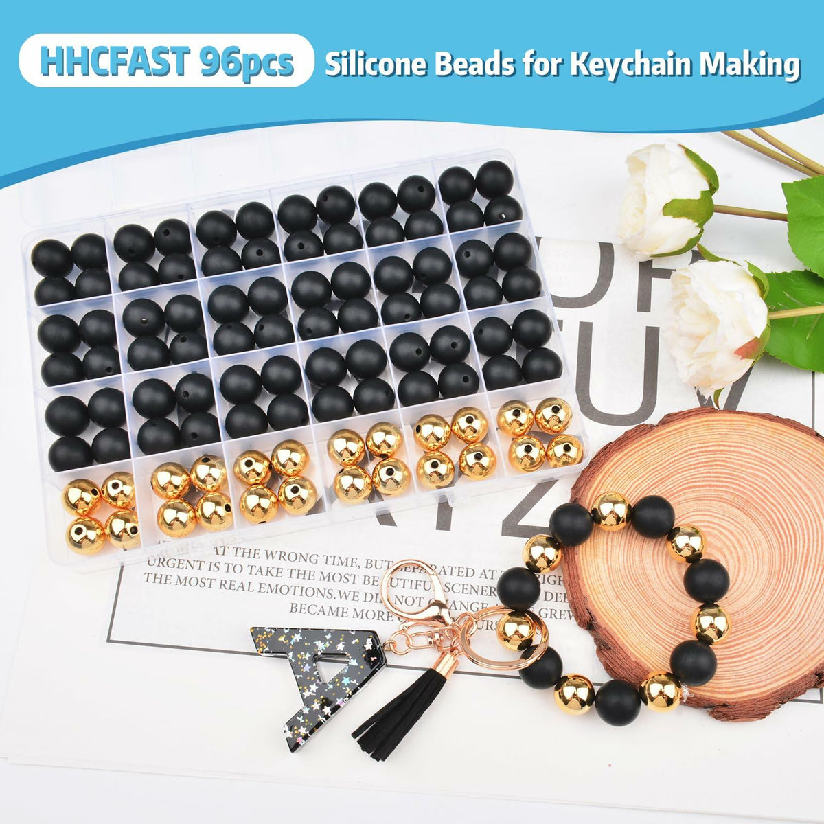 96PCS 15mm Silicone Beads Kit, 2 Colors Round Rubber Beads for DIY Crafts