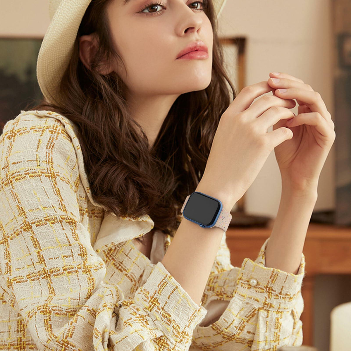 Vancle Apple Watch Band Silicone Sport Loop Milk Tea 38-49mm