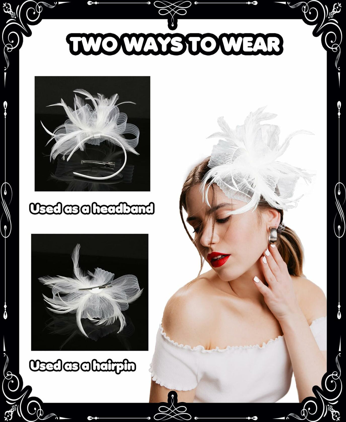 Kidukso Derby Hat Vintage Fascinator Headband Clip White