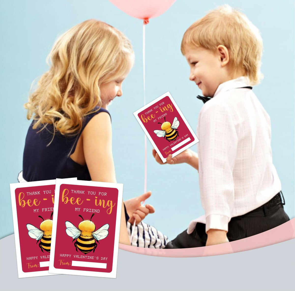 Classroom Valentine's Day Cards Bee Design 5x3.5in 30 Pack Gender Neutral