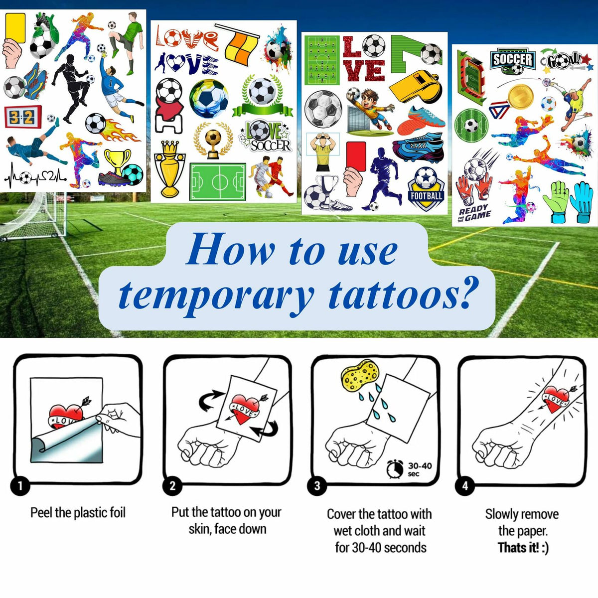 Soccer Temporary Tattoos Sport Theme Birthday Party Favors Decorations 96 PCS