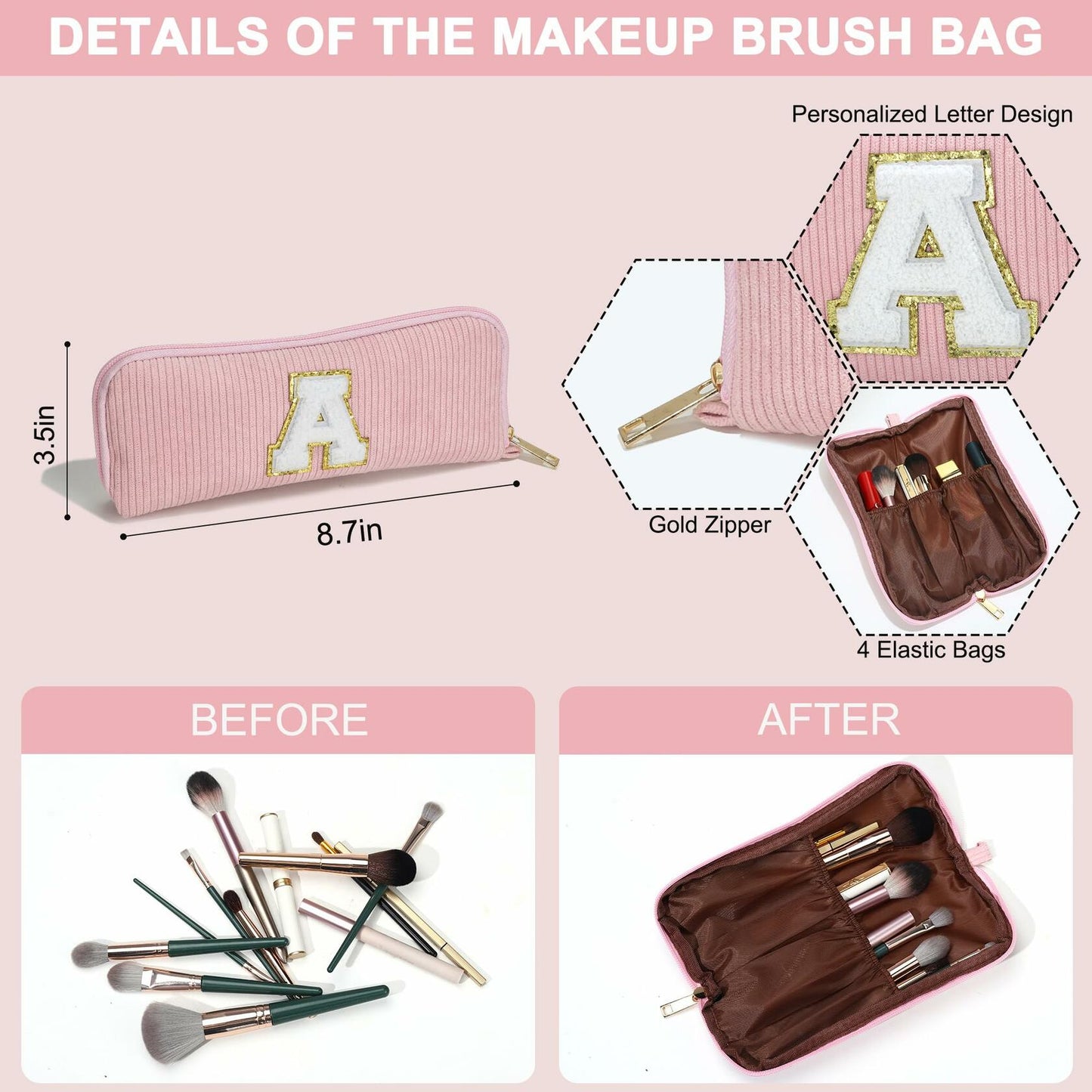 YOOLIFE Personalized Makeup Bag Monogram Cosmetic Bag Green Letter M