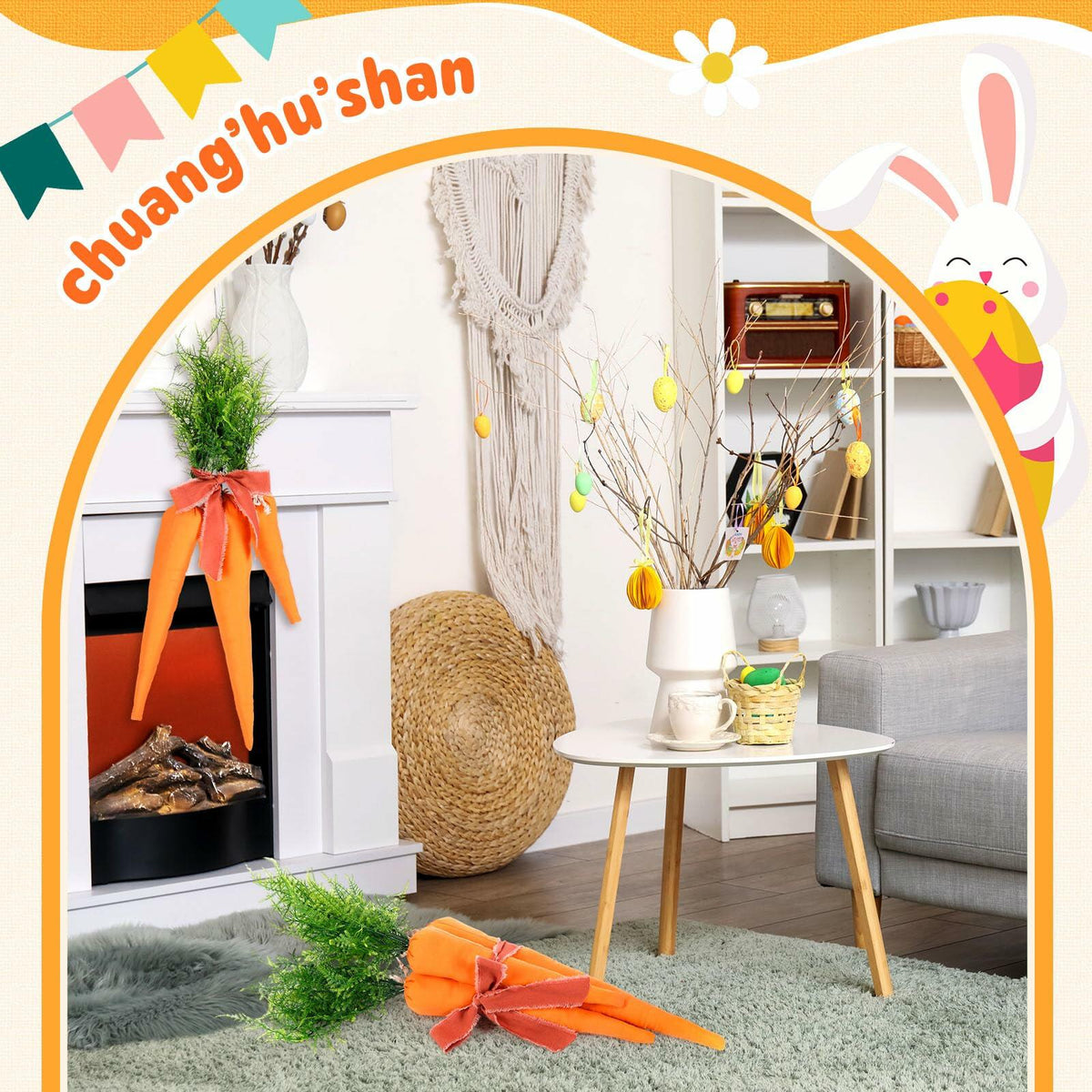 Easter Artificial Carrots Decor Large Fabric Set 6 Pcs 17.7'',13.7'',11.8''