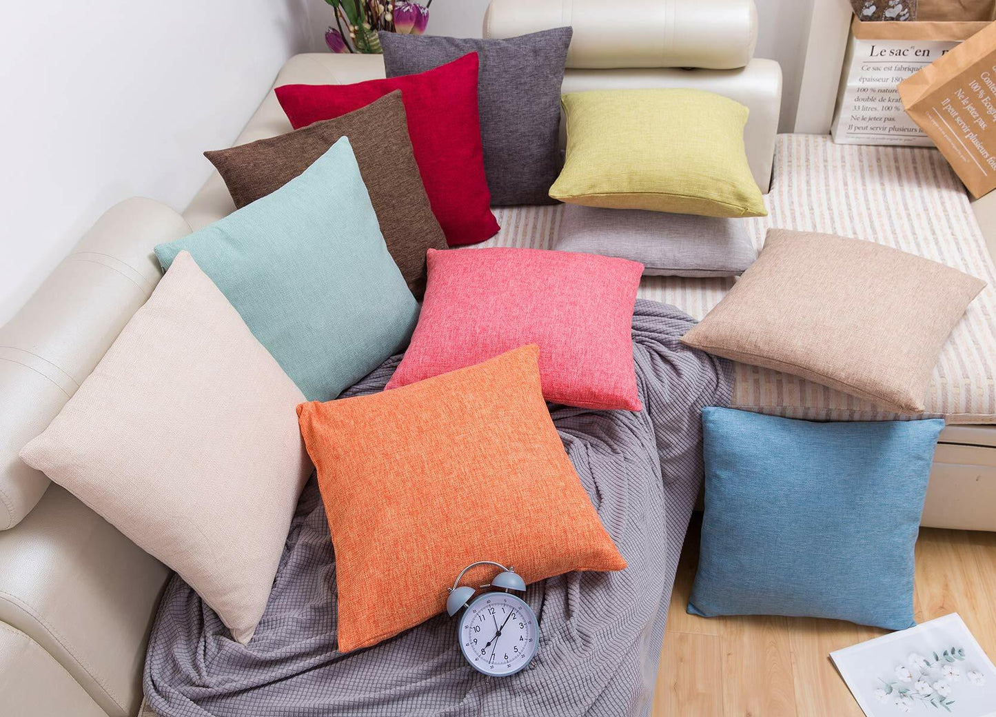 Jepeak Linen Throw Pillow Covers 20x20 Inch Pack of 2 Light Coffee