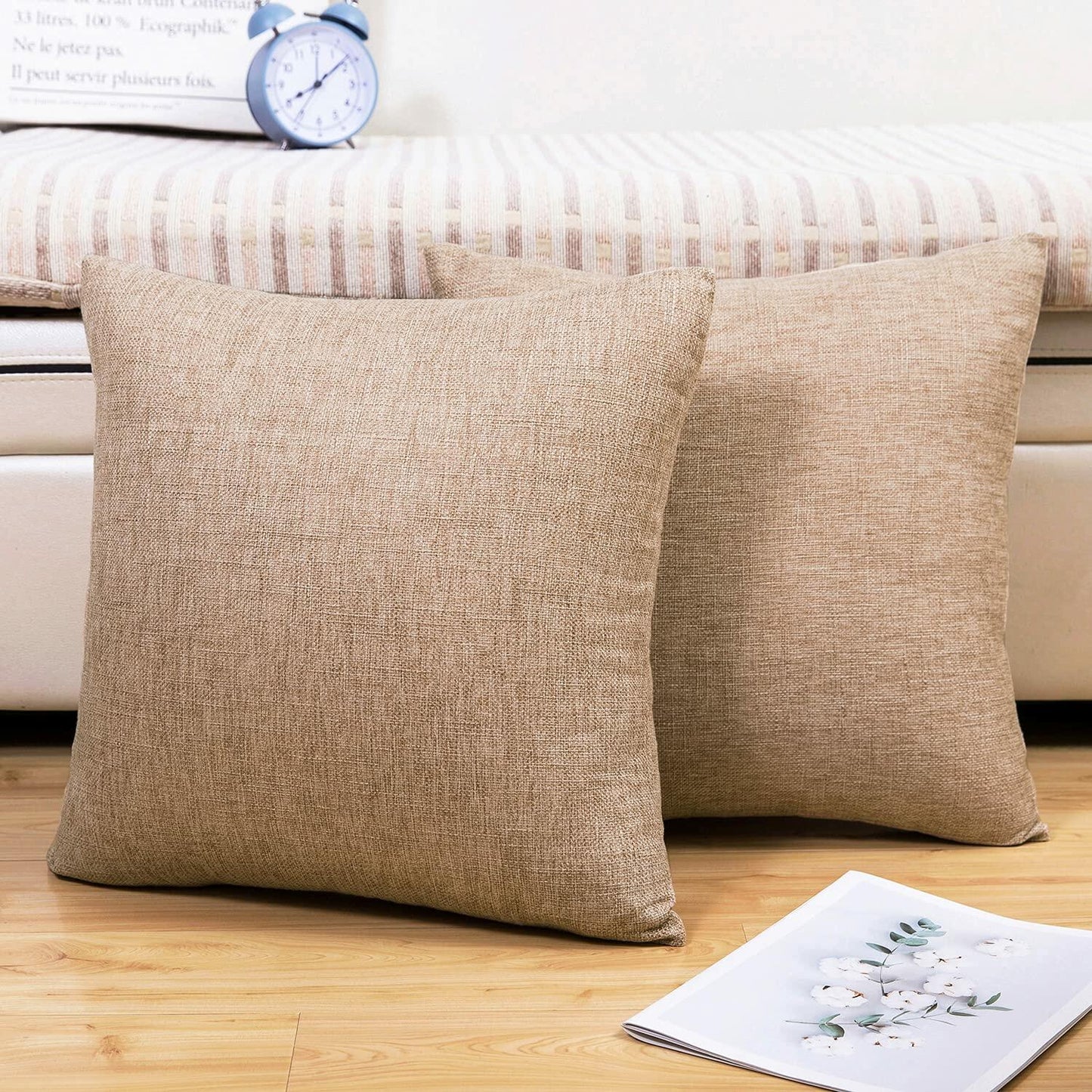 Jepeak Linen Throw Pillow Covers 20x20 Inch Pack of 2 Light Coffee