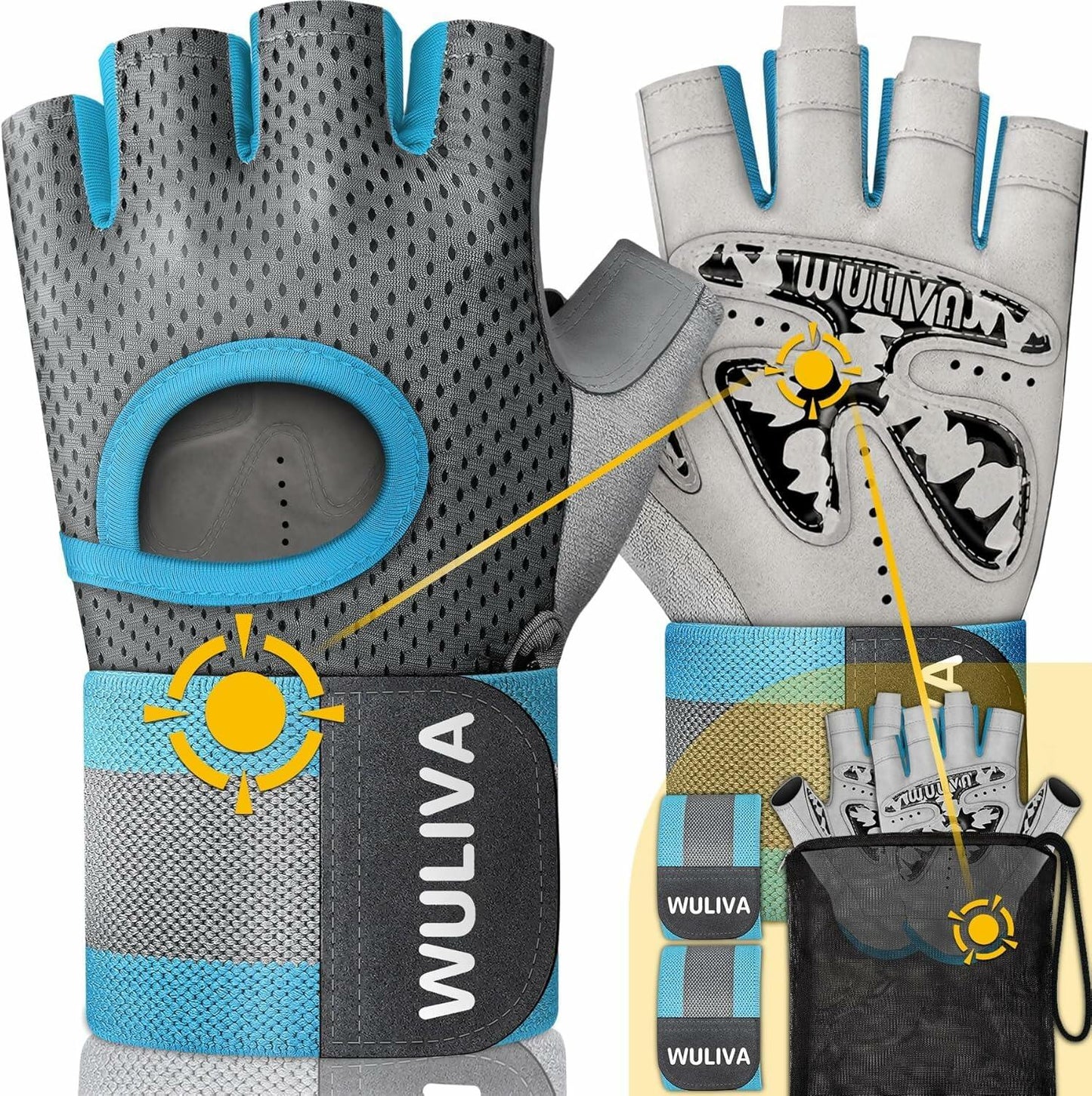 WULIVA Workout Gloves Padded Detachable Strap Gym Cycling Training Bag