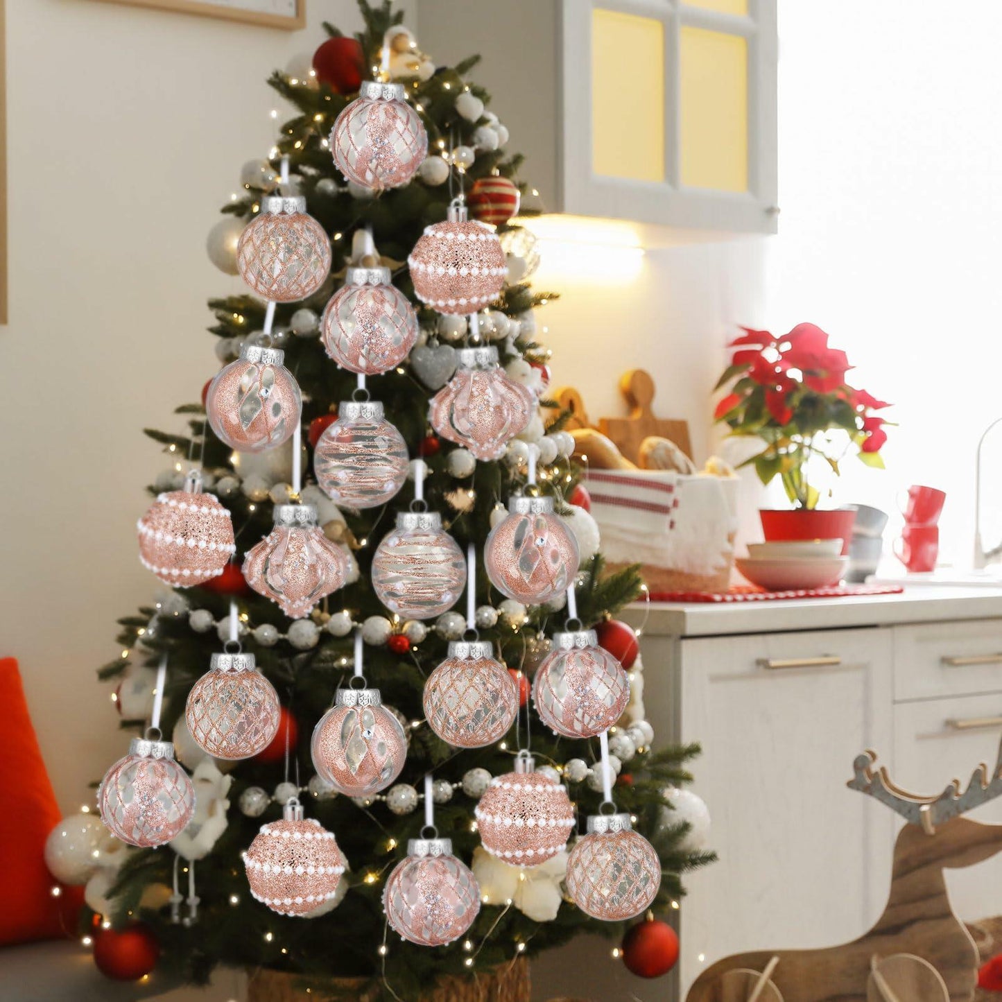 12 Pack White Glitter Christmas Ball Ornaments 2.36in Plastic Xmas Decor