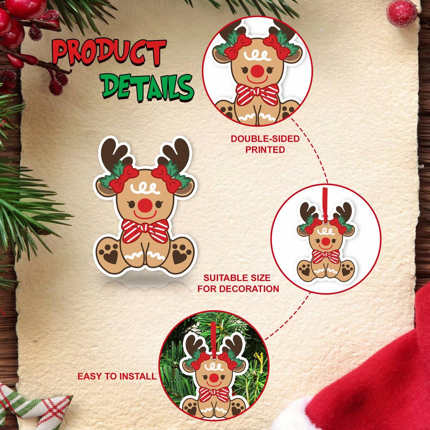 12Pcs Gingerbread Man Christmas Ornaments Tree Decorations with Ropes